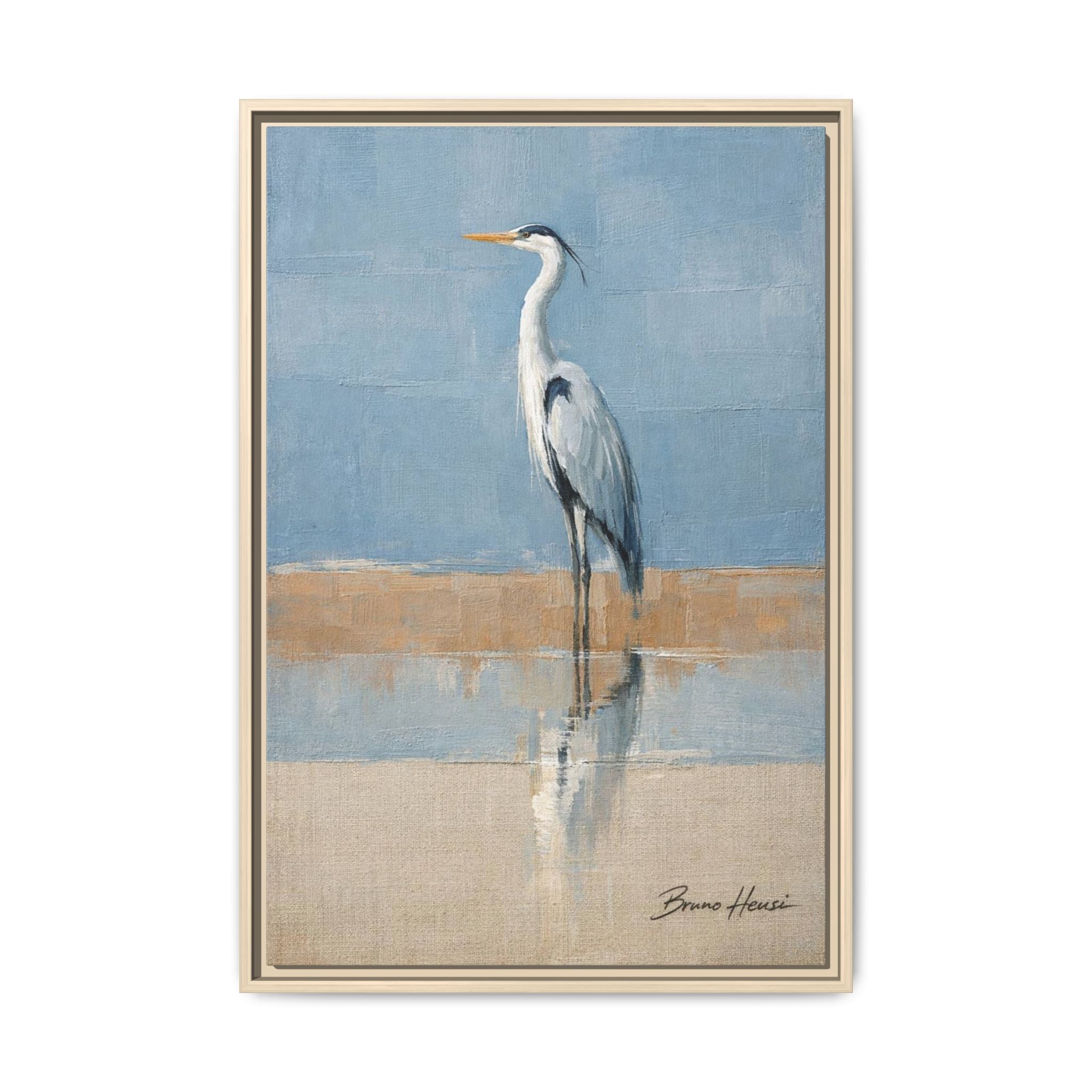 Framed Heron Canvas Art – Coastal Shorebird Wall Decor