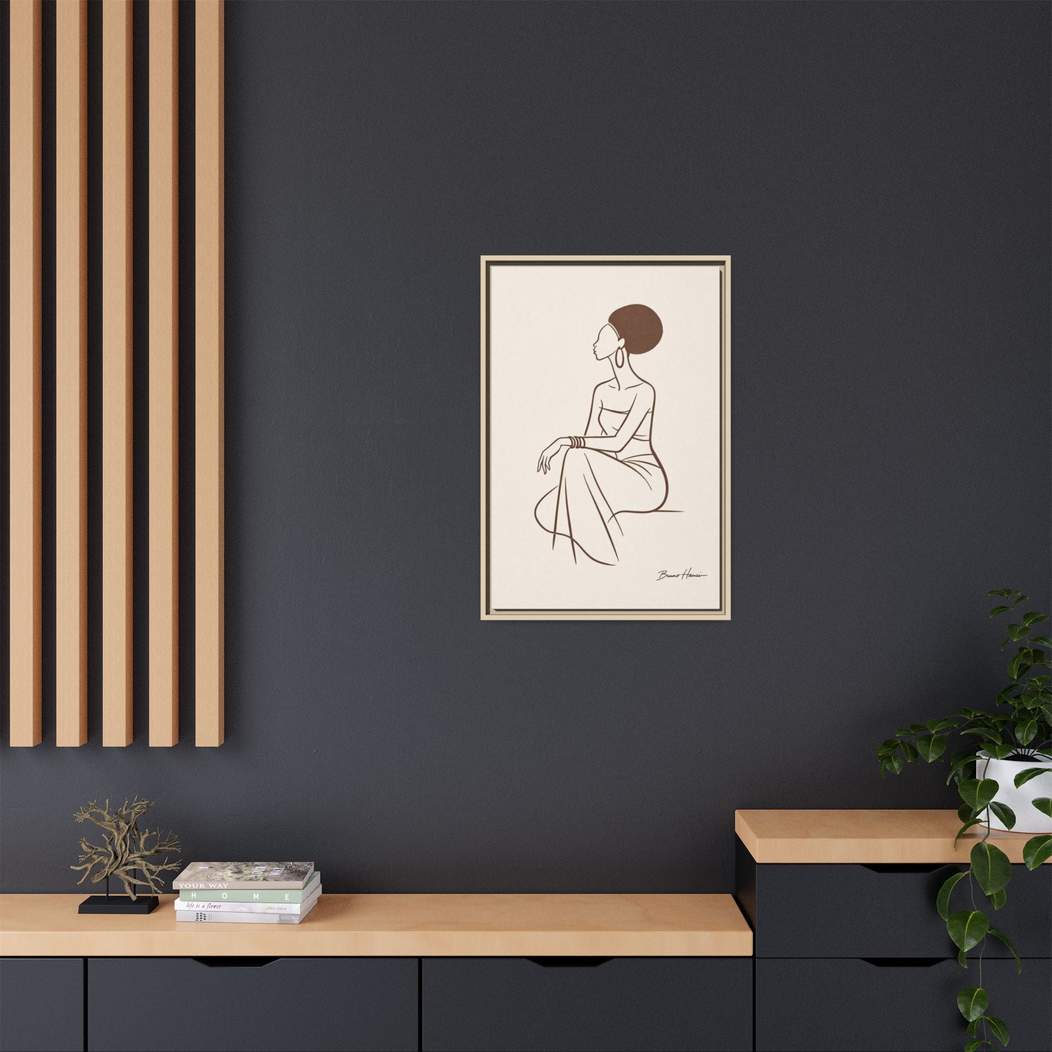 Elegant Minimalist Line Art Woman — Framed Matte Canvas Wall Art