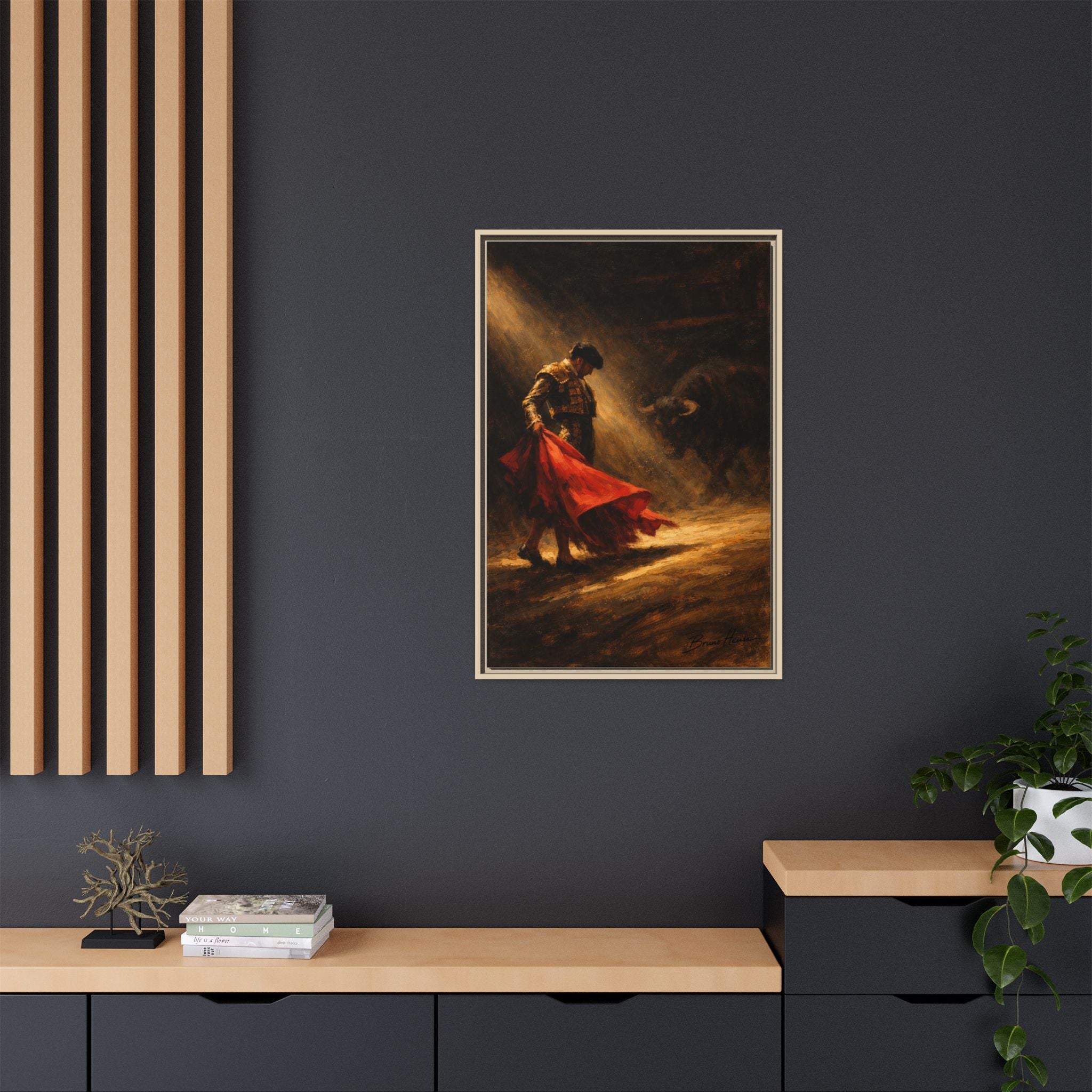 Matador Canvas Wall Art – Classic Spanish Bullfighting Scene Framed Print