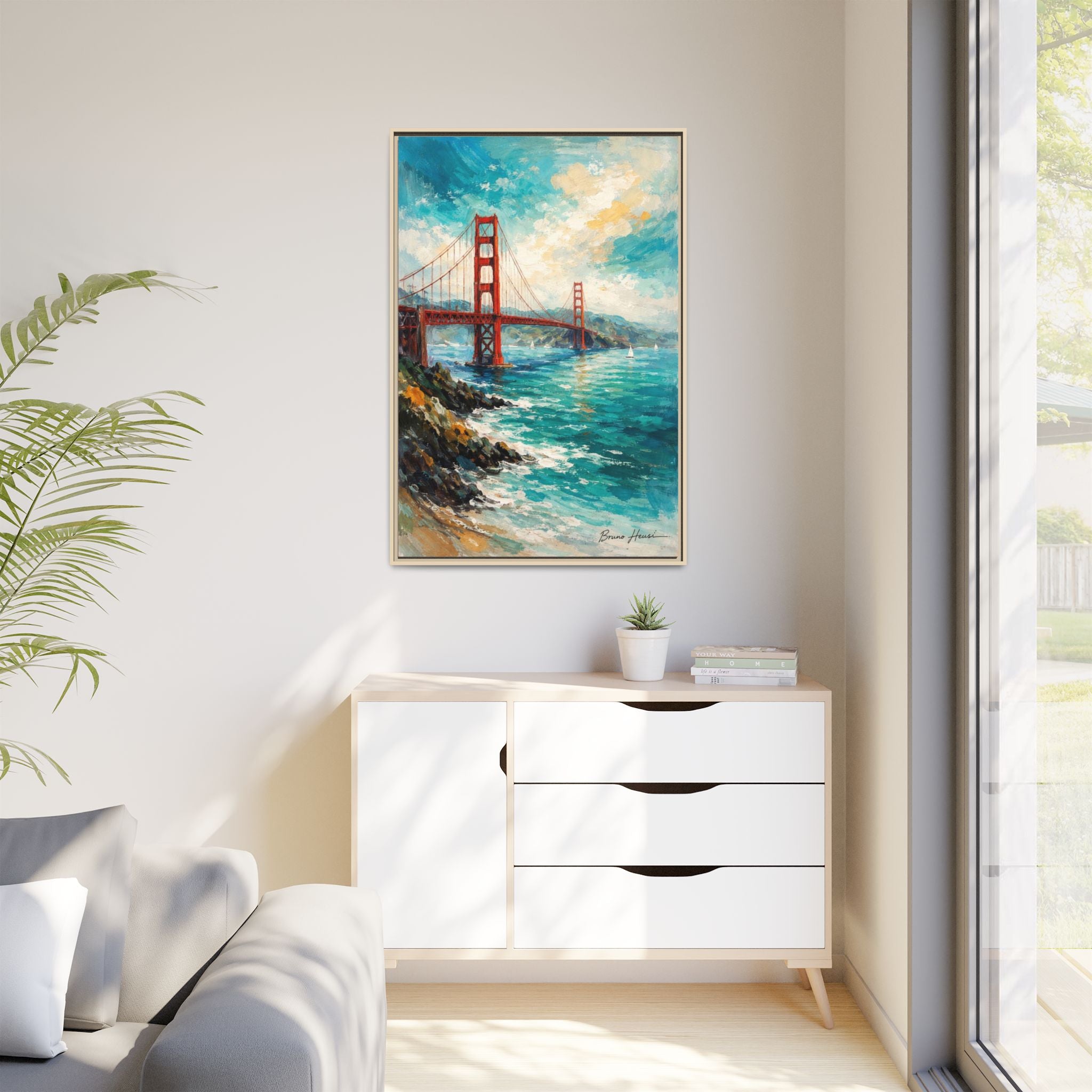 Golden Gate Bridge Seascape Matte Canvas Framed Wall Art