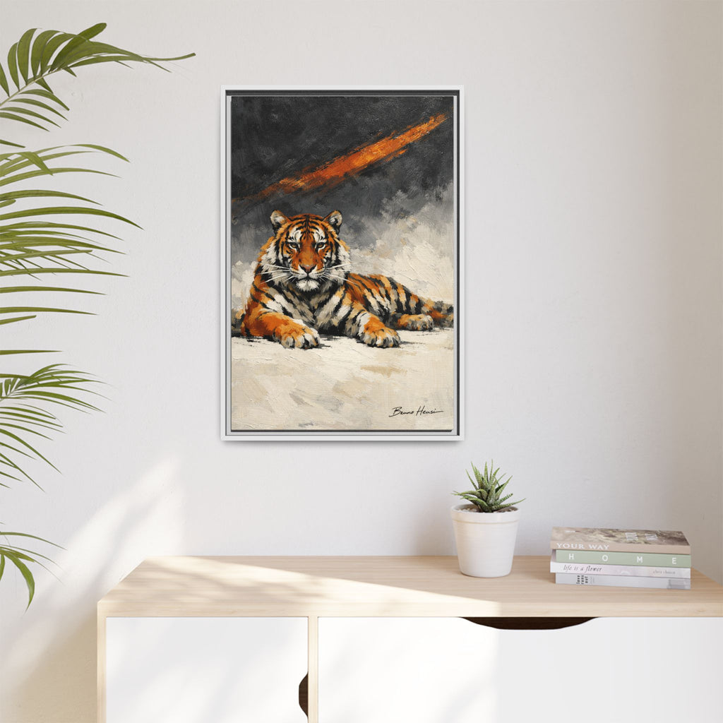 Framed Tiger Canvas Wall Art — Majestic Orange & Gray Matte Print