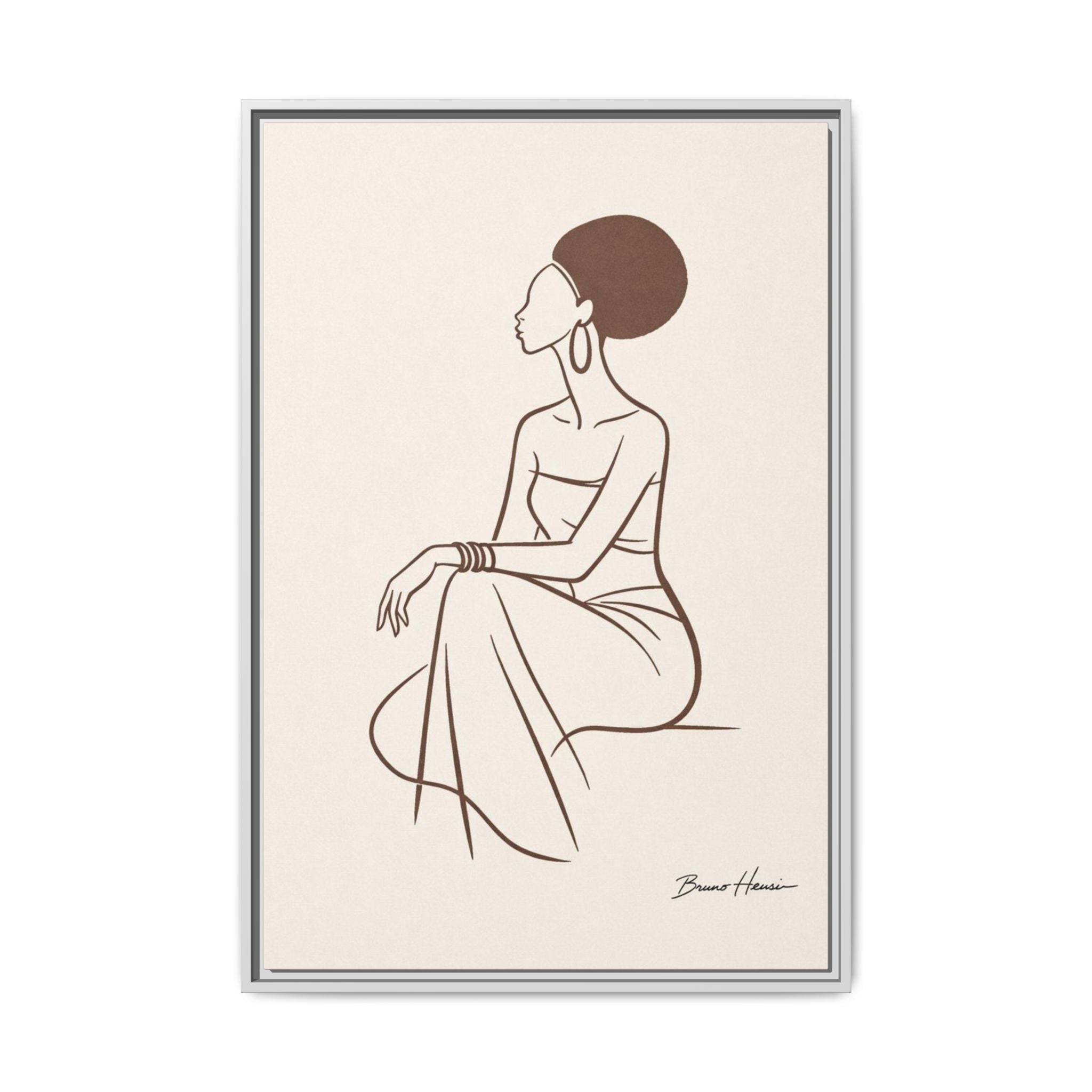 Elegant Minimalist Line Art Woman — Framed Matte Canvas Wall Art