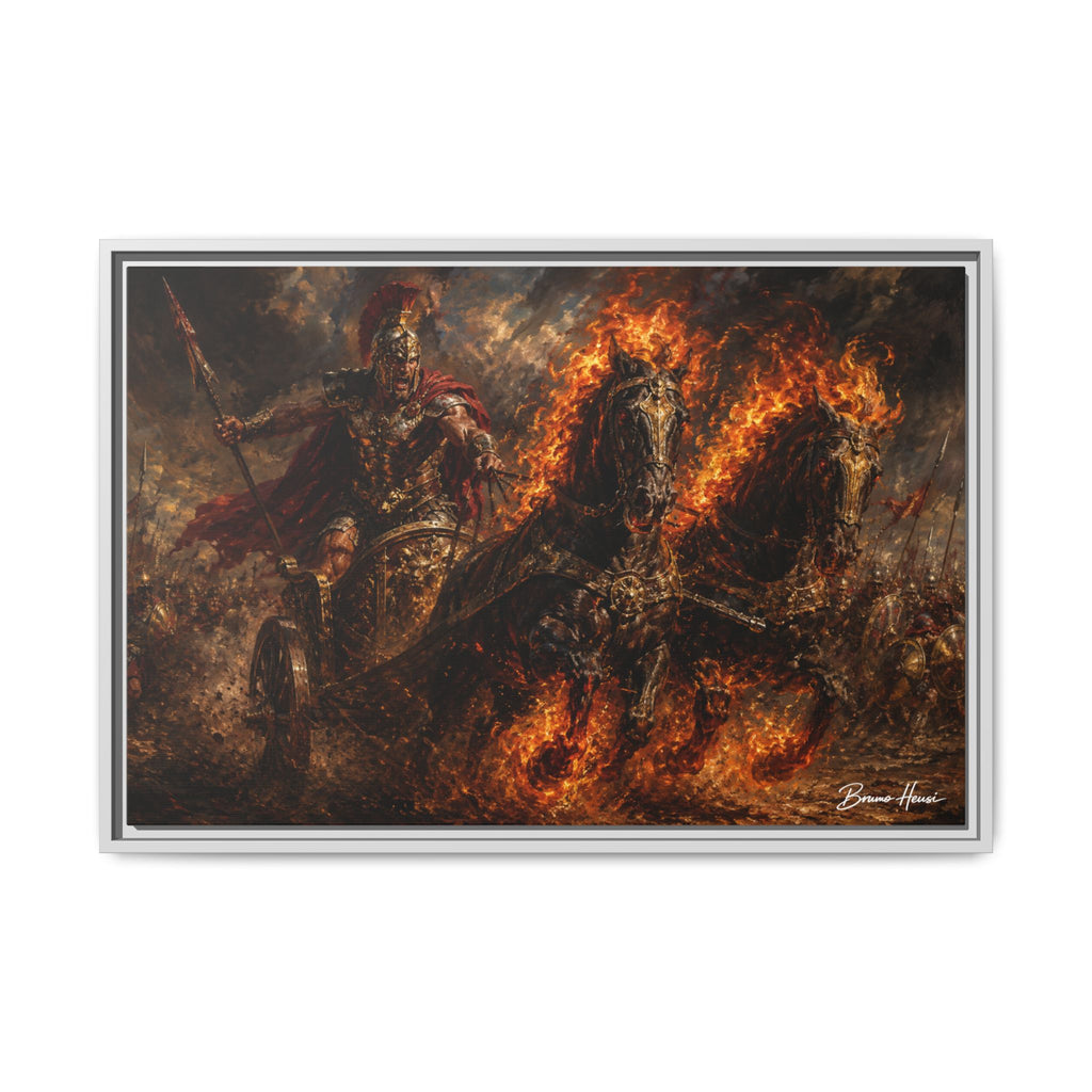Flaming Chariot Framed Canvas Wall Art — Mythic Warrior Matte Print