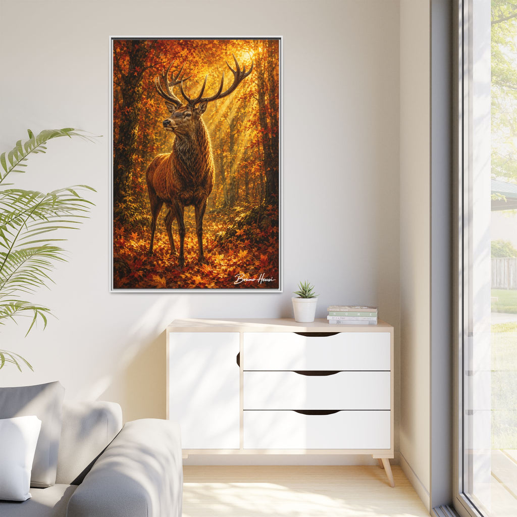 Majestic Stag Framed Canvas Wall Art — Autumn Forest Matte Print