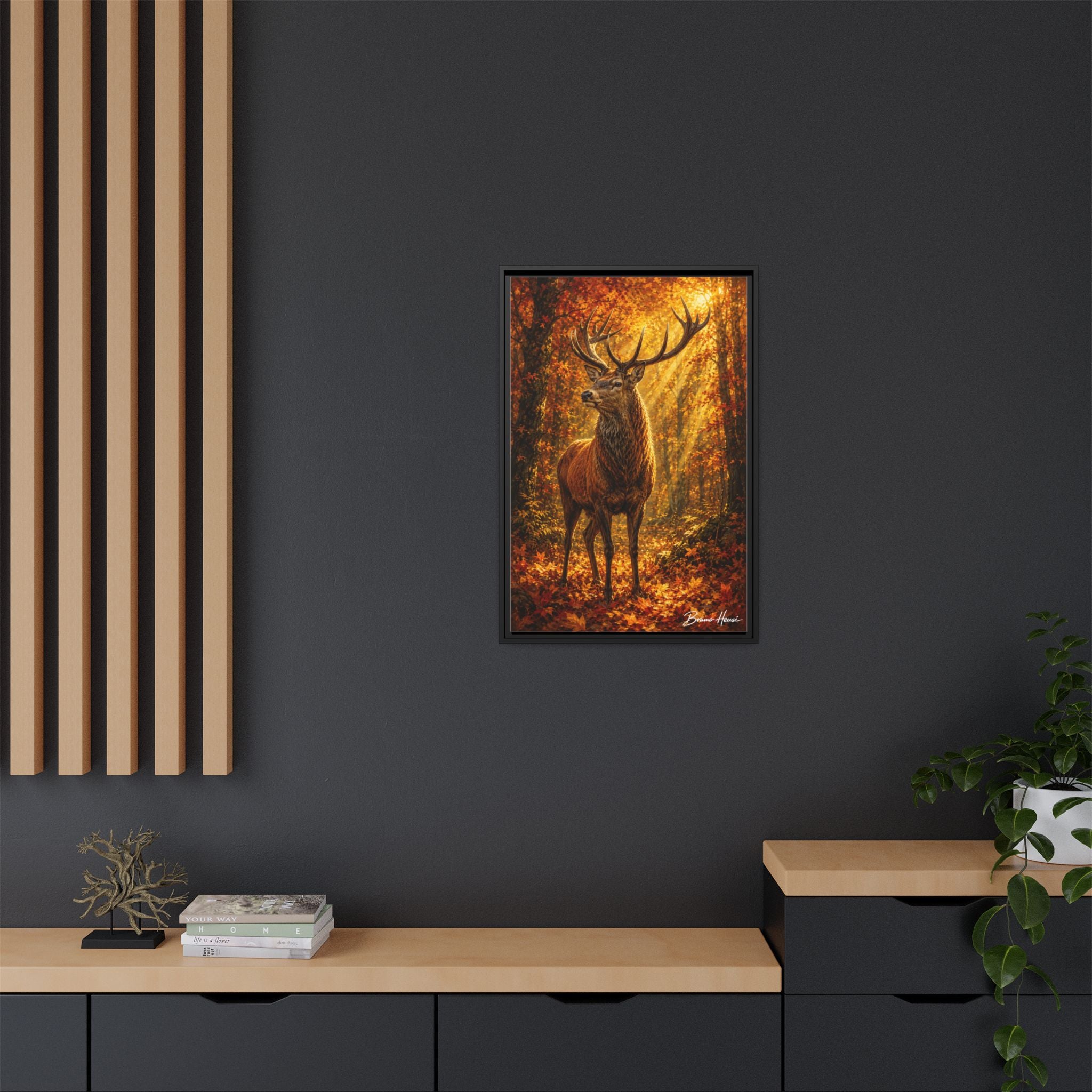Majestic Stag Framed Canvas Wall Art — Autumn Forest Matte Print