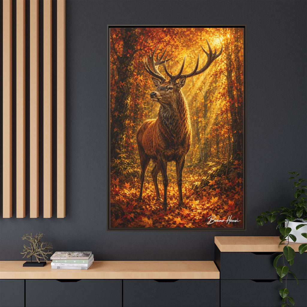 Majestic Stag Framed Canvas Wall Art — Autumn Forest Matte Print