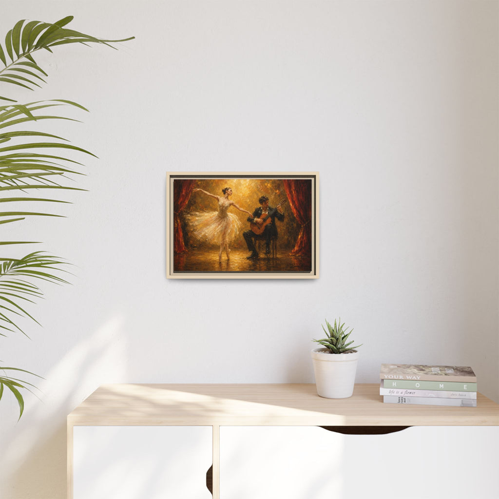 Ballet Dancer & Guitarist Framed Canvas Wall Art — Oil-Style Performance Print