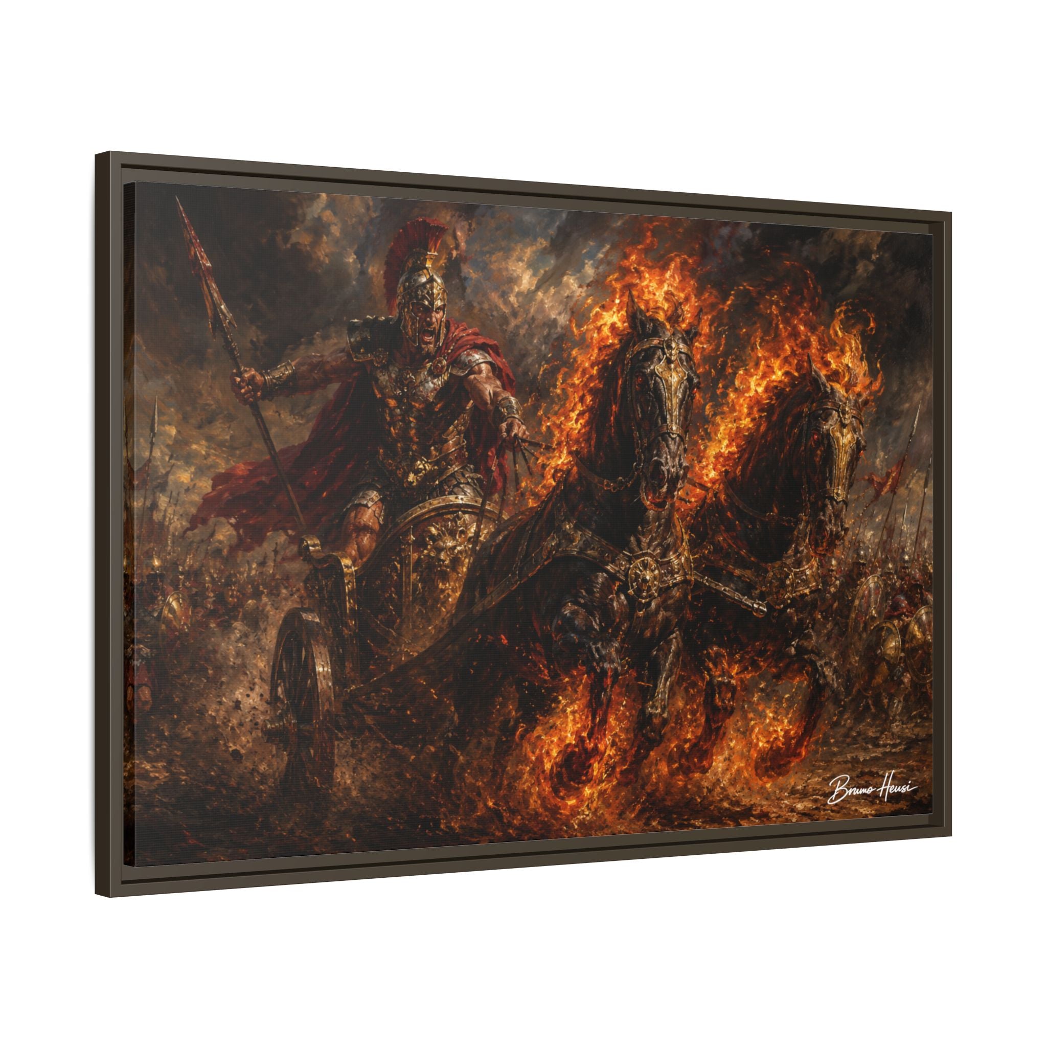 Flaming Chariot Framed Canvas Wall Art — Mythic Warrior Matte Print