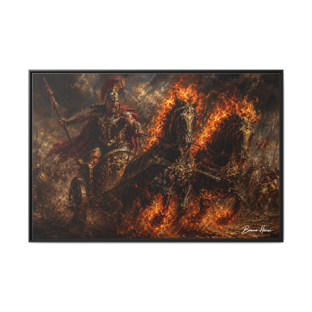 Flaming Chariot Framed Canvas Wall Art — Mythic Warrior Matte Print