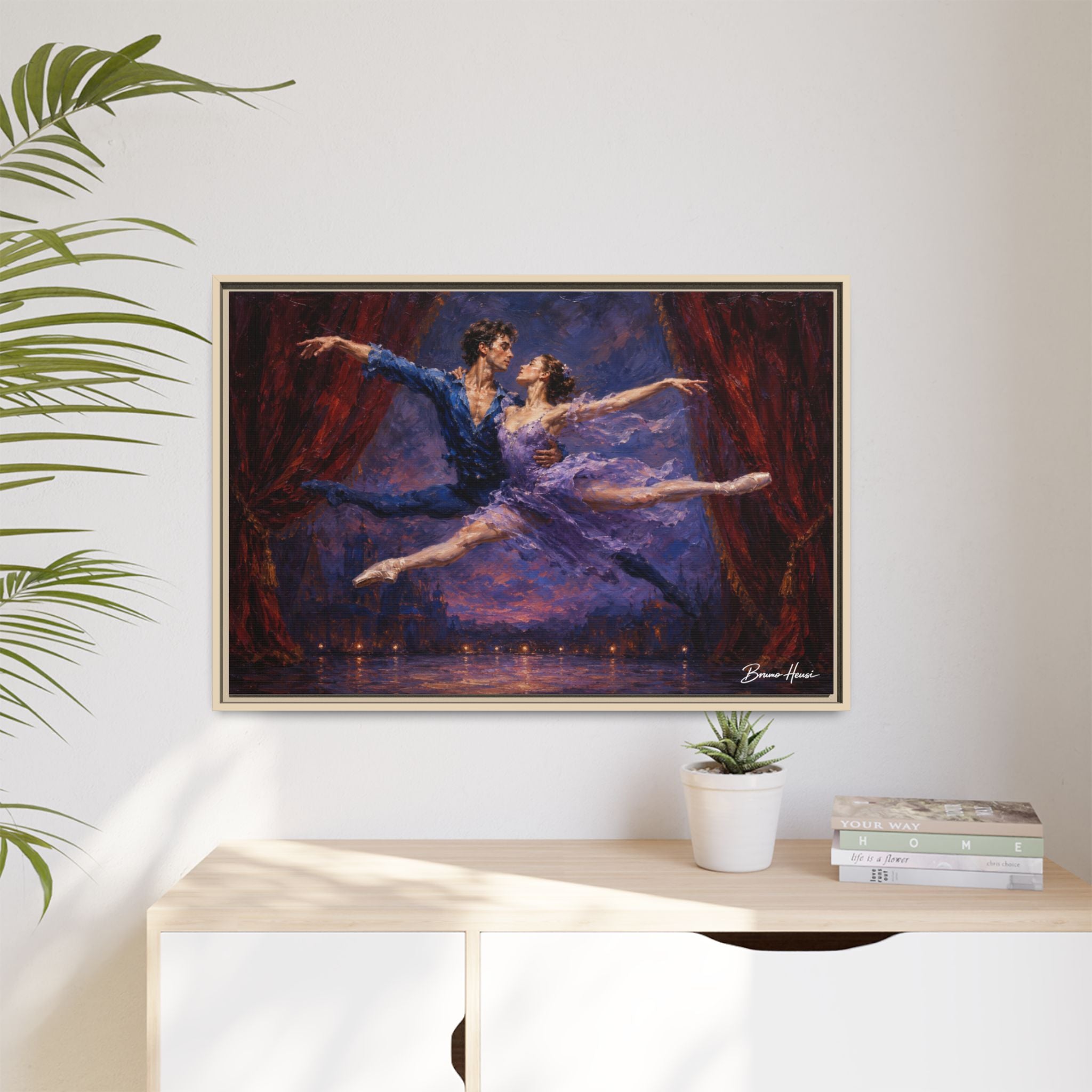 Framed Ballet Canvas Print — Romantic Dancing Couple Wall Art