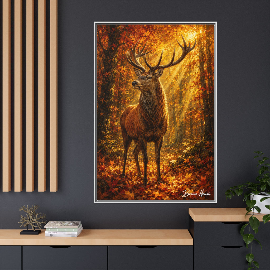 Majestic Stag Framed Canvas Wall Art — Autumn Forest Matte Print