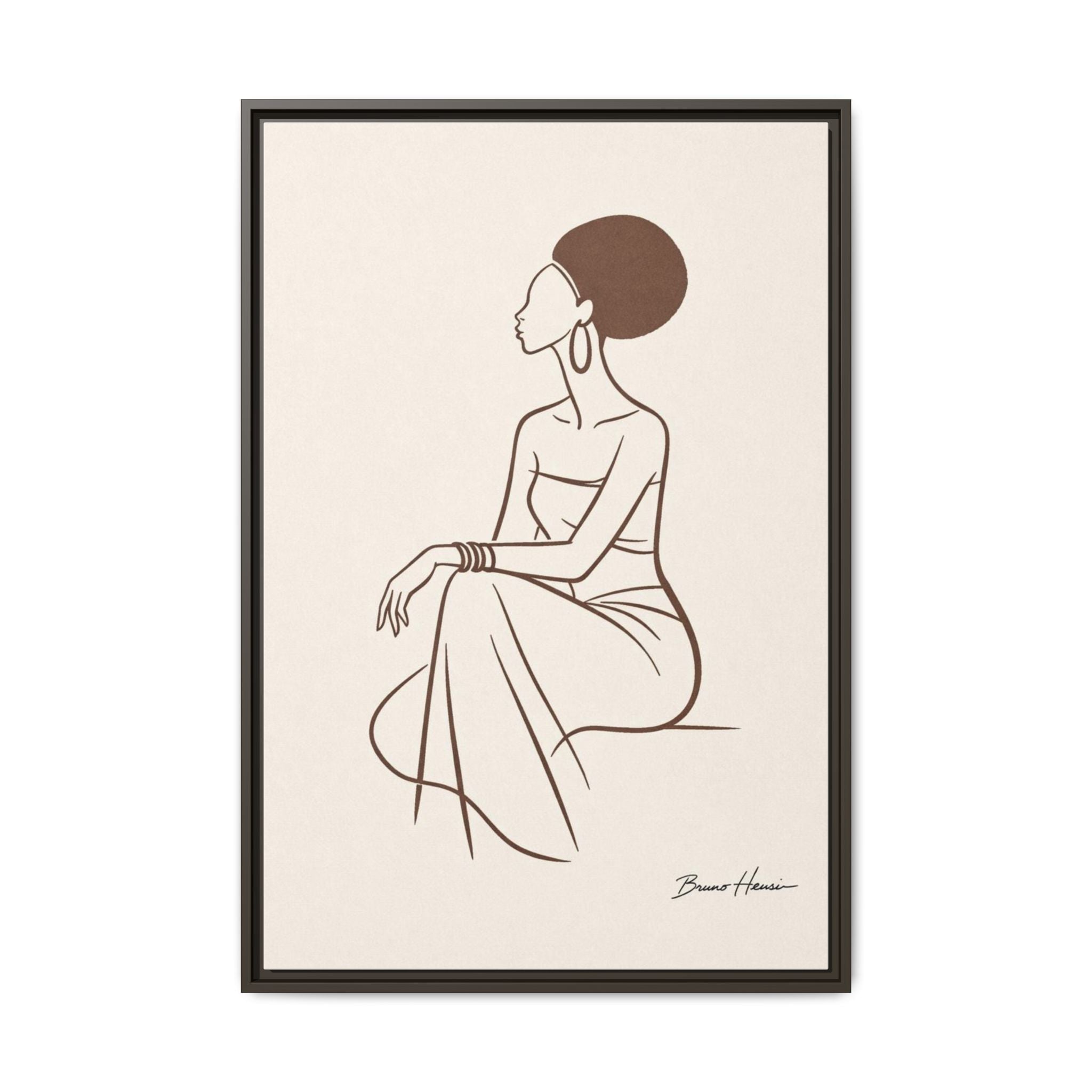 Elegant Minimalist Line Art Woman — Framed Matte Canvas Wall Art