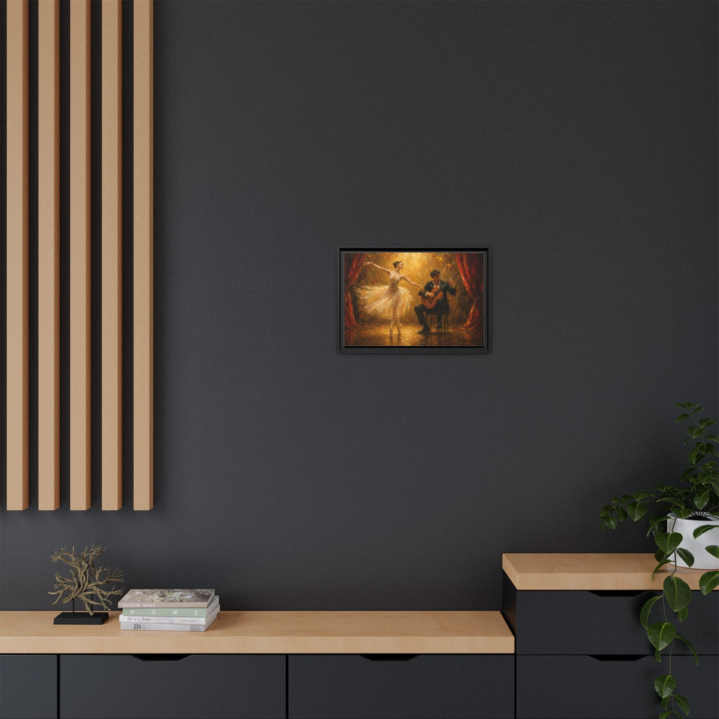 Ballet Dancer & Guitarist Framed Canvas Wall Art — Oil-Style Performance Print