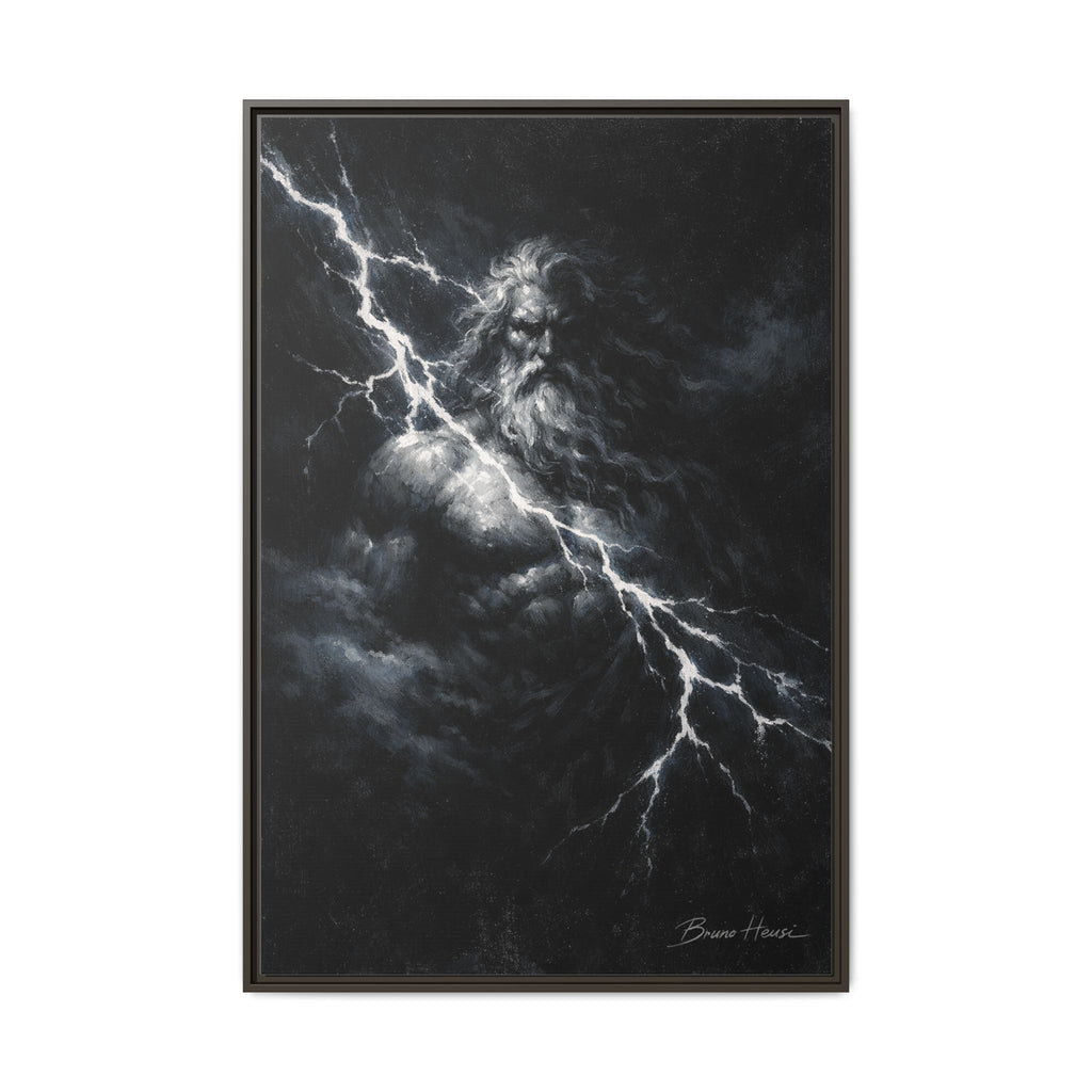 Zeus Lightning God Framed Canvas Wall Art — Stormy Mythology Print