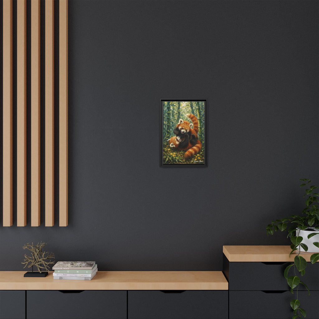 Red Panda Playtime Framed Canvas Wall Art — Playful Wildlife Print