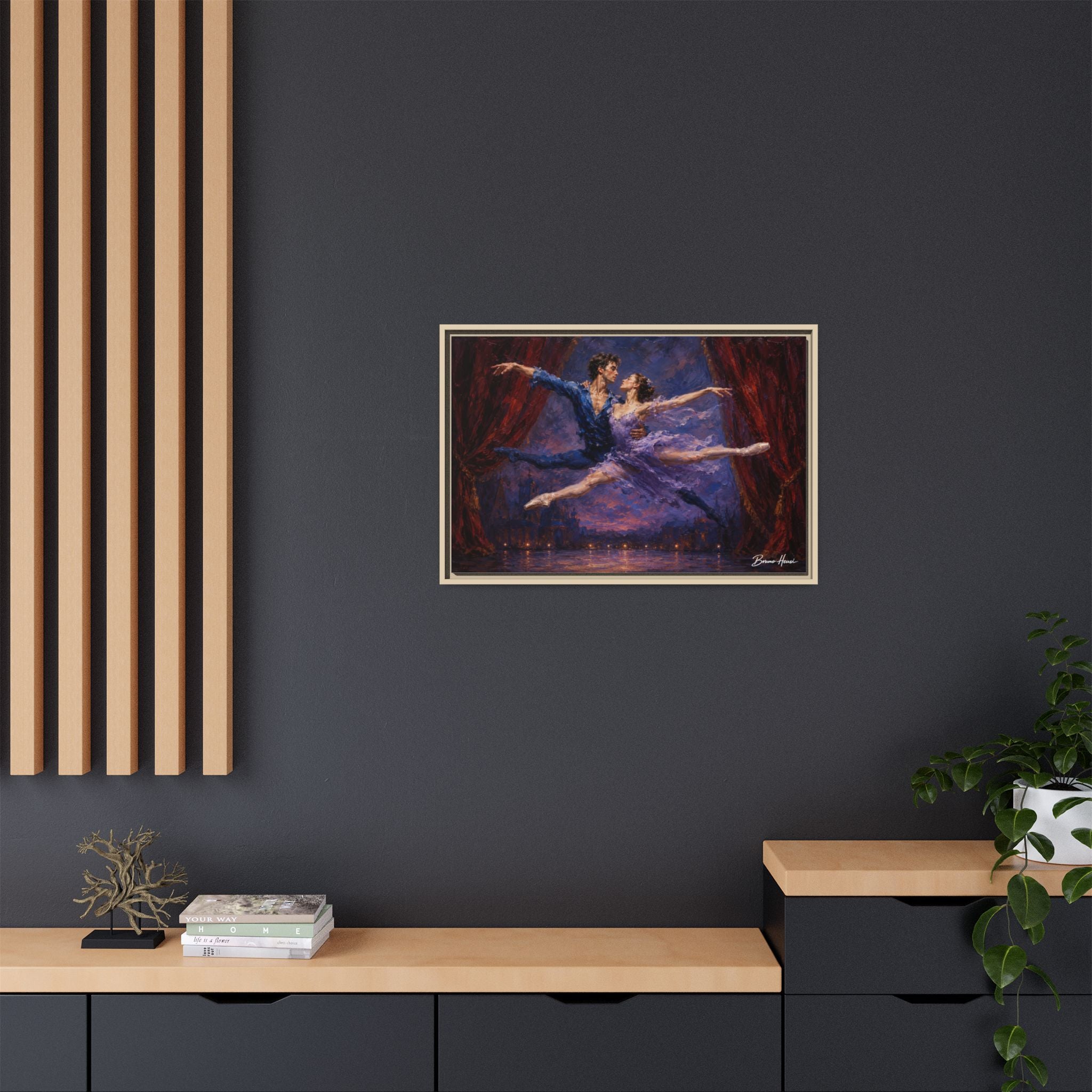 Framed Ballet Canvas Print — Romantic Dancing Couple Wall Art