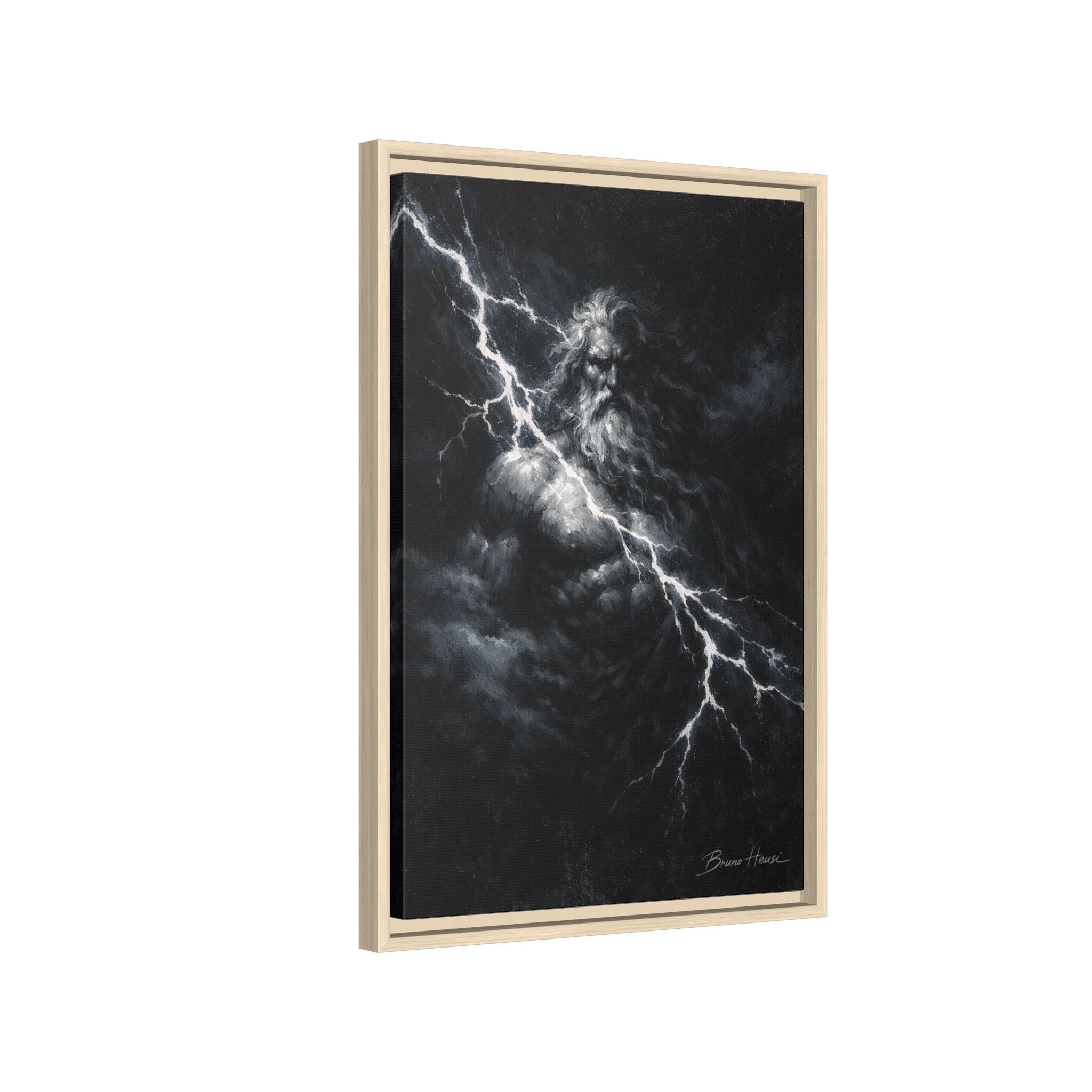 Zeus Lightning God Framed Canvas Wall Art — Stormy Mythology Print
