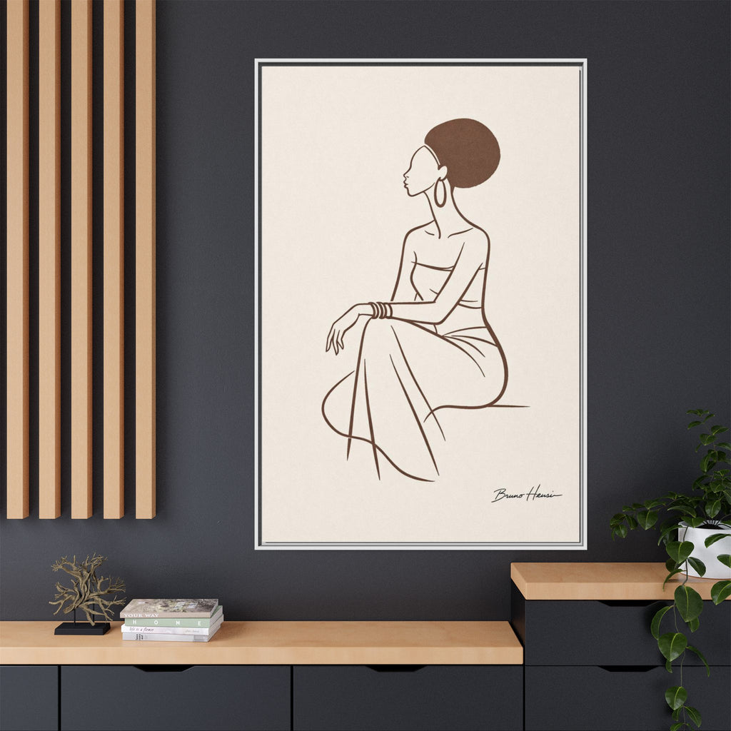 Elegant Minimalist Line Art Woman — Framed Matte Canvas Wall Art