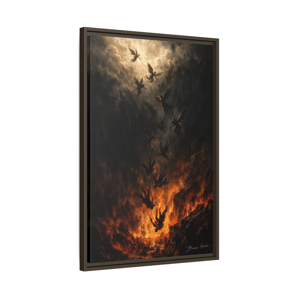 Falling Angels Matte Framed Canvas Print — Dark Fantasy Wall Art