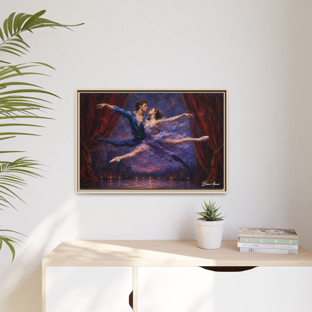 Framed Ballet Canvas Print — Romantic Dancing Couple Wall Art