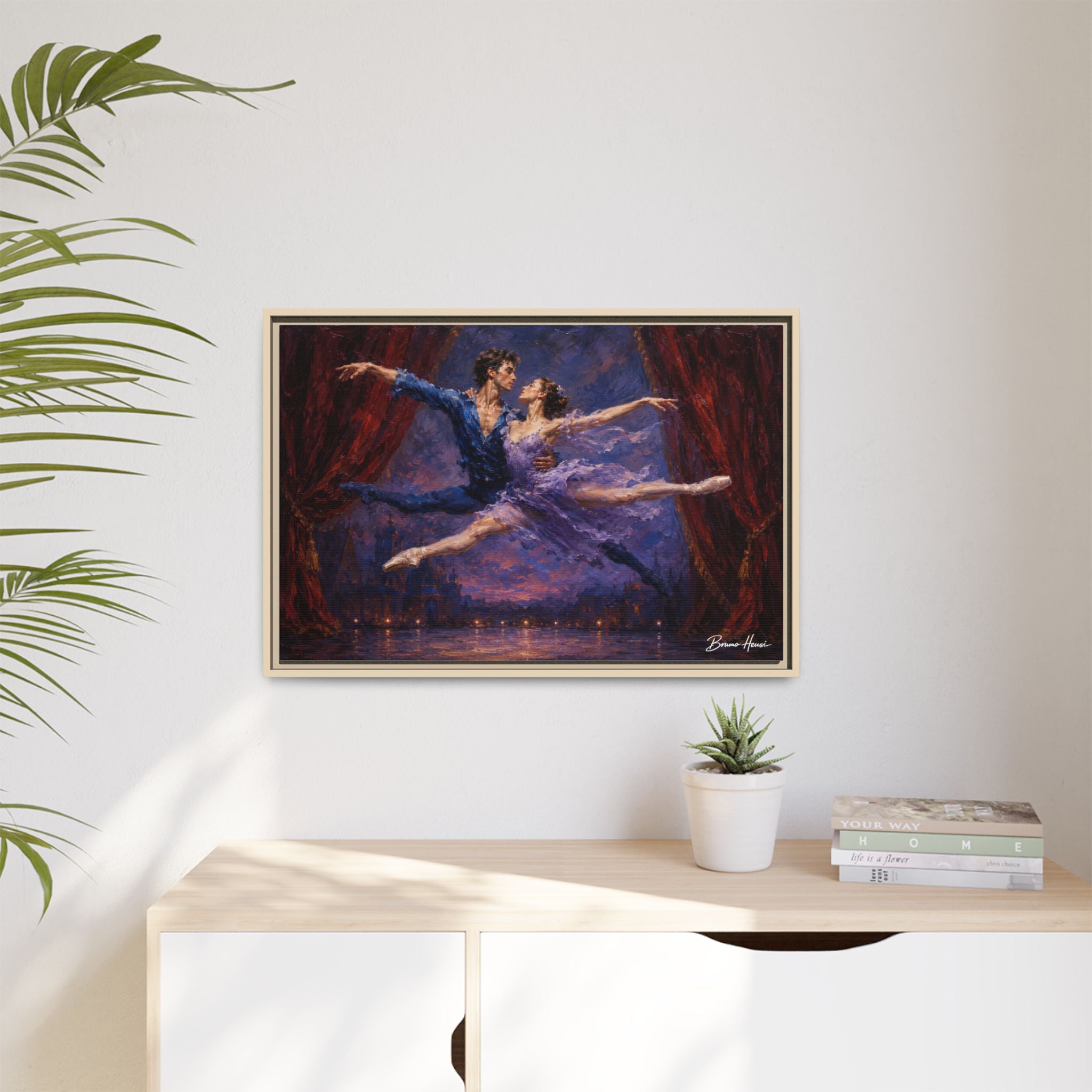 Framed Ballet Canvas Print — Romantic Dancing Couple Wall Art