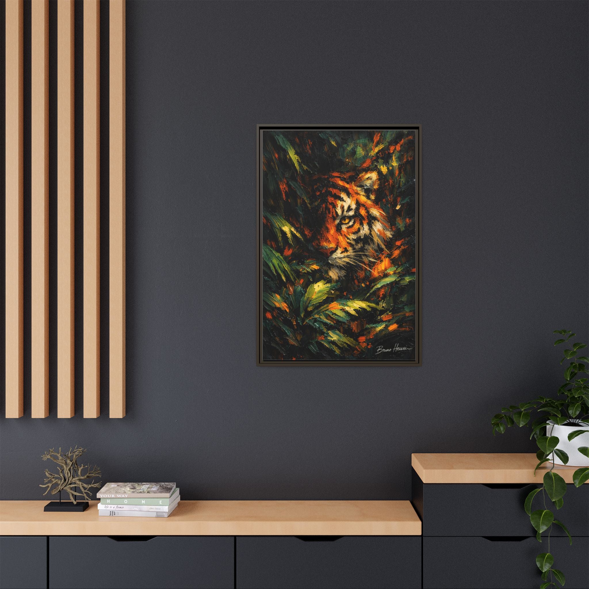 Framed Matte Canvas - Vibrant Tiger Jungle Print