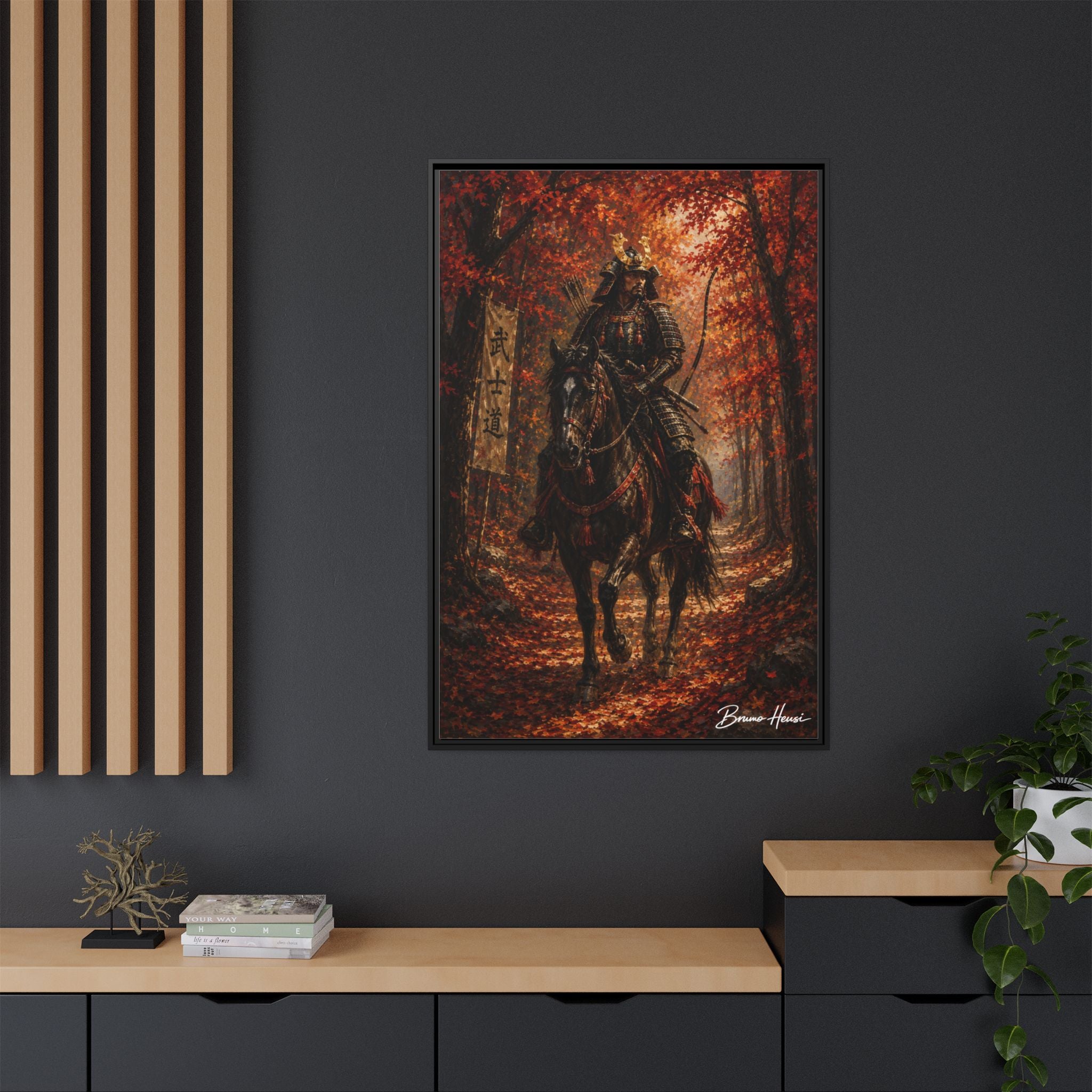 Samurai Warrior Canvas Print — Framed Matte Autumn Wall Art