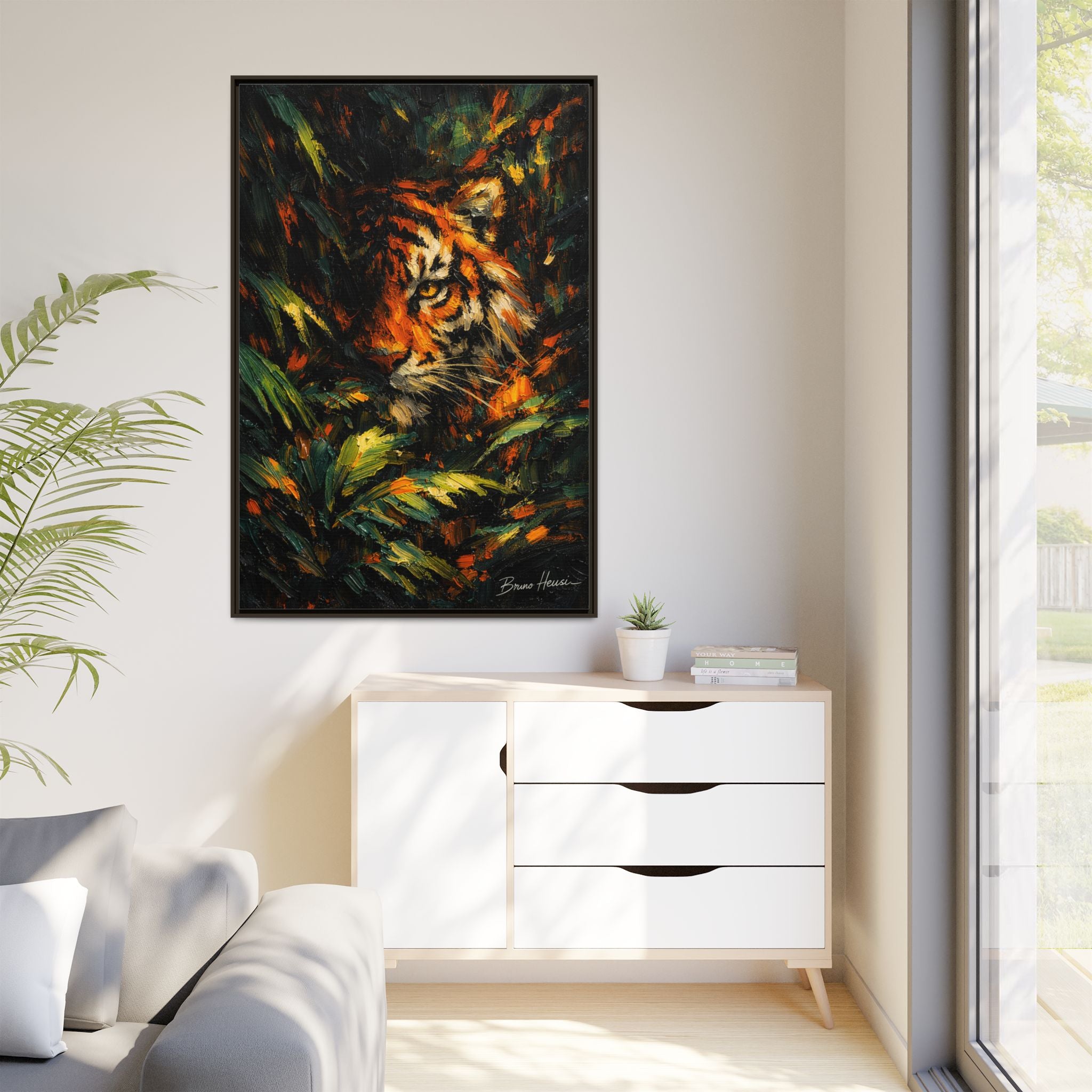 Framed Matte Canvas - Vibrant Tiger Jungle Print