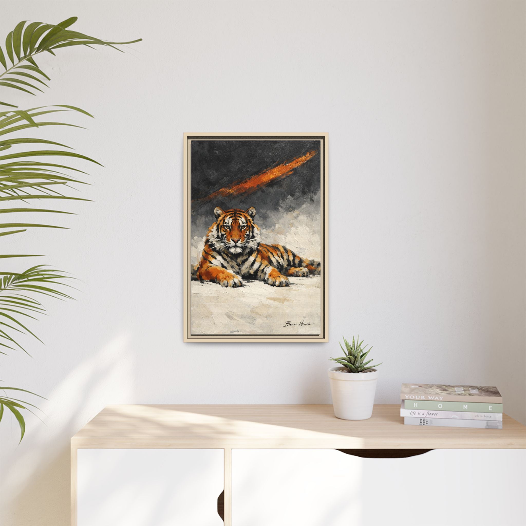 Framed Tiger Canvas Wall Art — Majestic Orange & Gray Matte Print