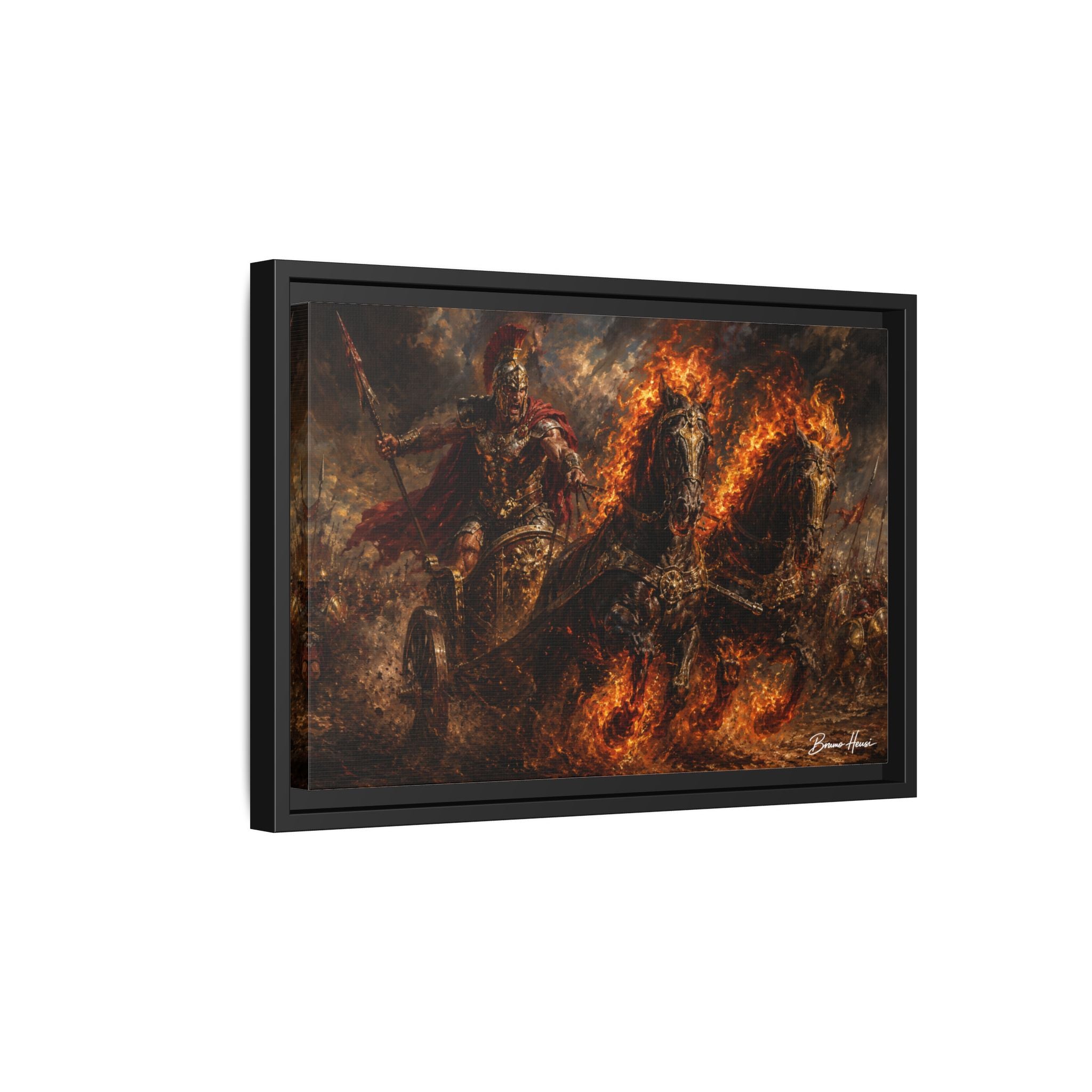 Flaming Chariot Framed Canvas Wall Art — Mythic Warrior Matte Print