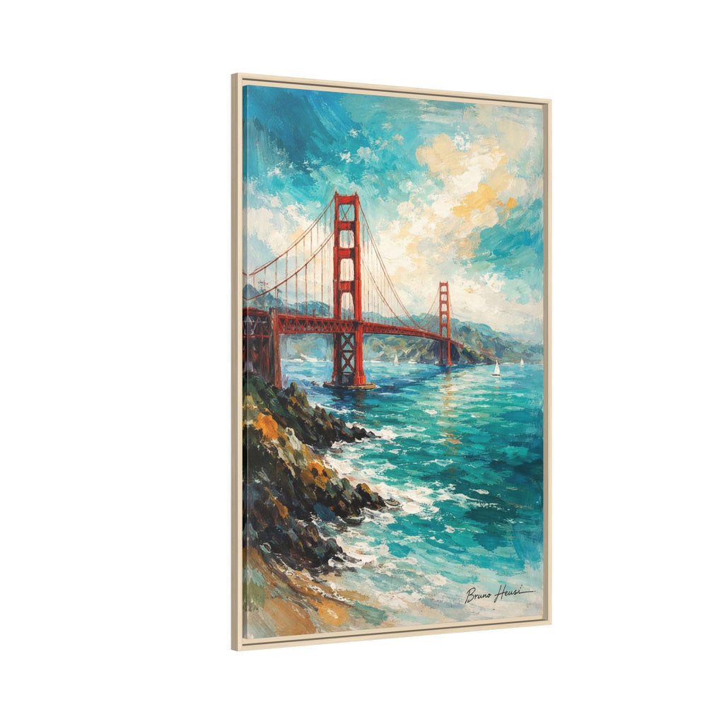 Golden Gate Bridge Seascape Matte Canvas Framed Wall Art