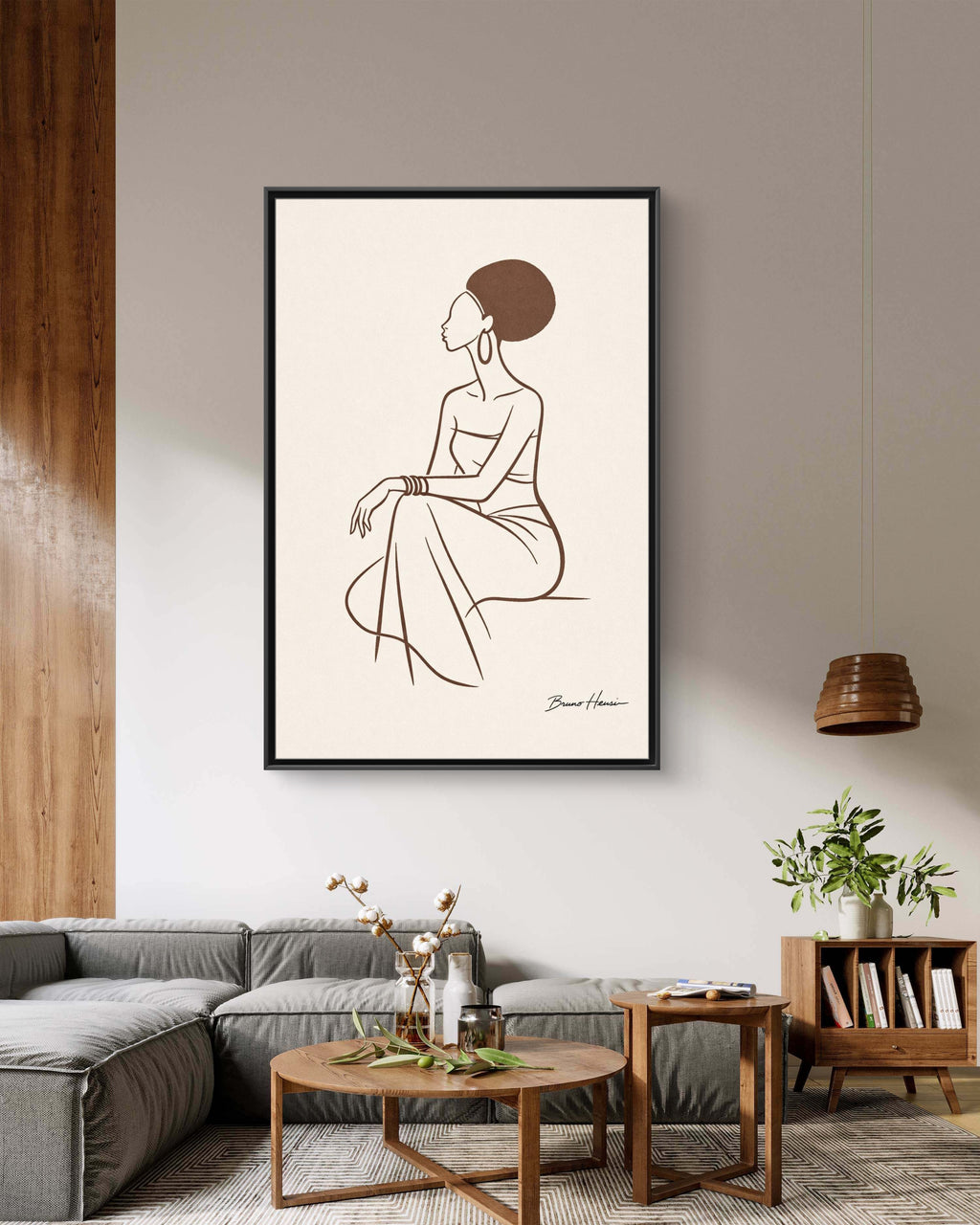 Elegant Minimalist Line Art Woman — Framed Matte Canvas Wall Art