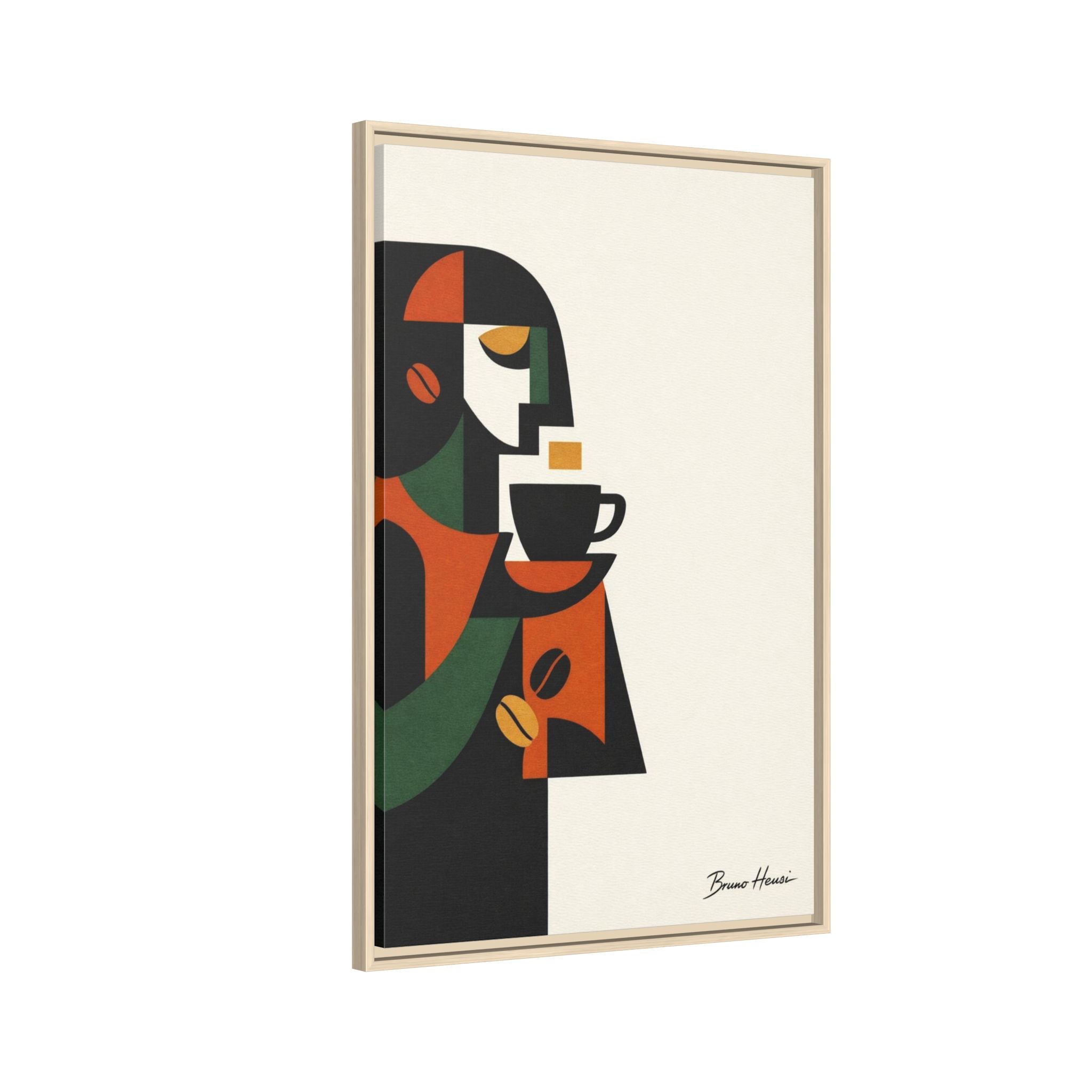 Abstract Coffee Drinker Framed Canvas Print — Modern Café Wall Art