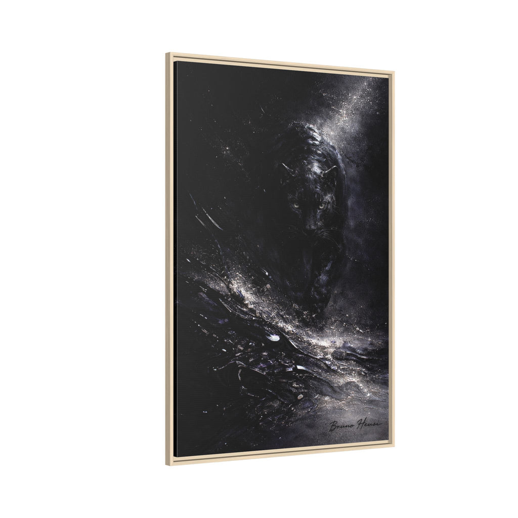 Cosmic Black Panther Matte Framed Canvas – Dark Abstract Wildlife Wall Art