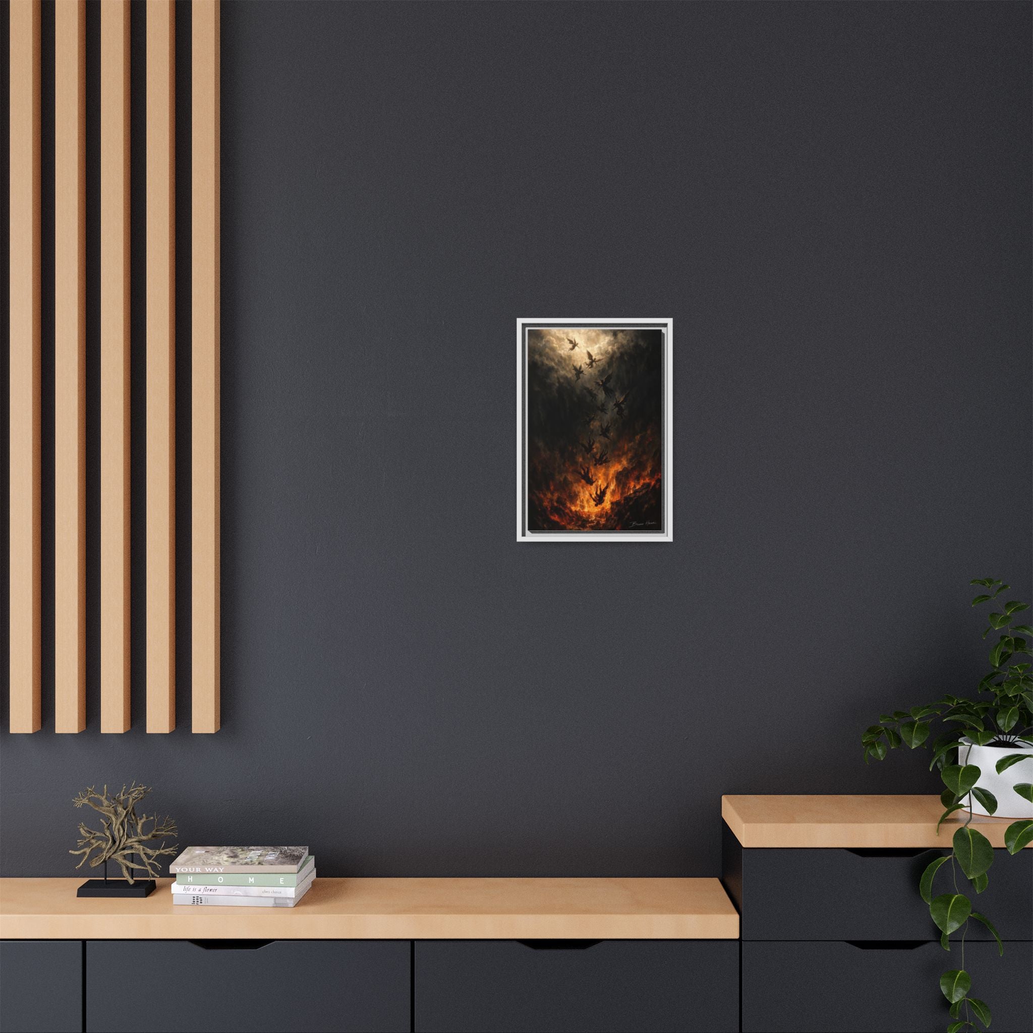 Falling Angels Matte Framed Canvas Print — Dark Fantasy Wall Art