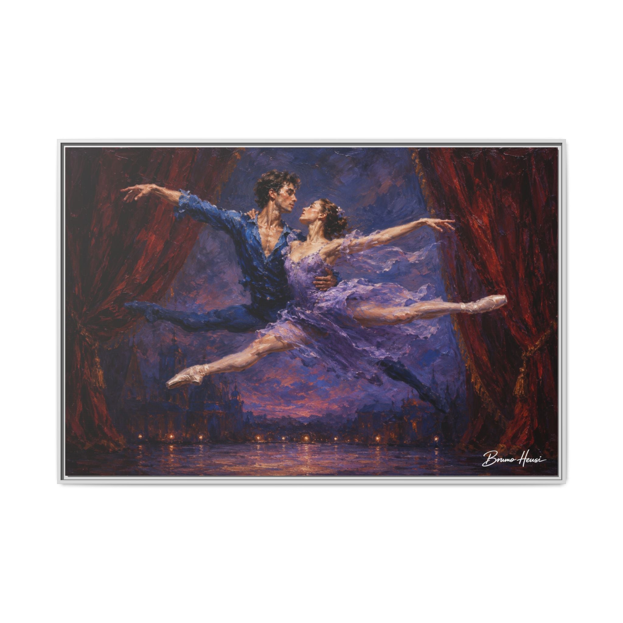 Framed Ballet Canvas Print — Romantic Dancing Couple Wall Art