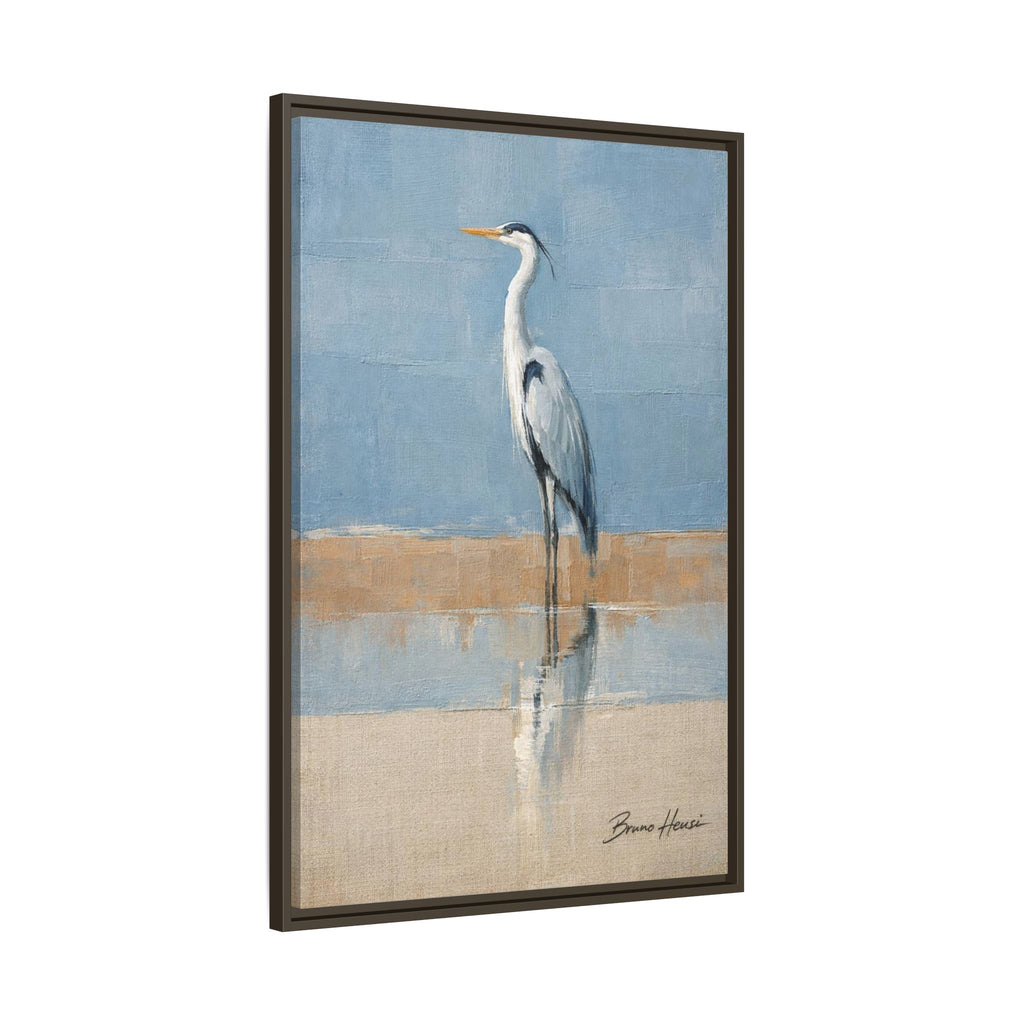 Framed Heron Canvas Art – Coastal Shorebird Wall Decor