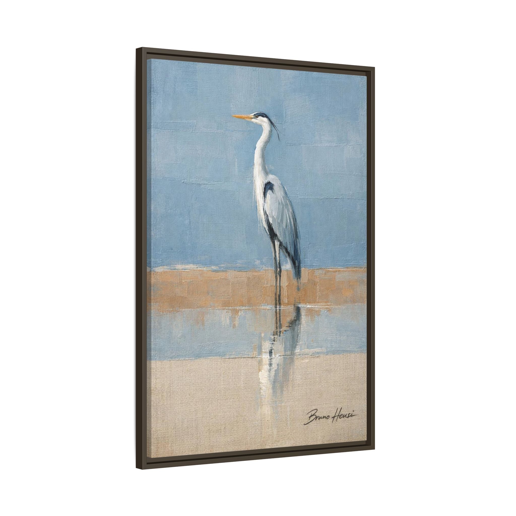 Framed Heron Canvas Art – Coastal Shorebird Wall Decor
