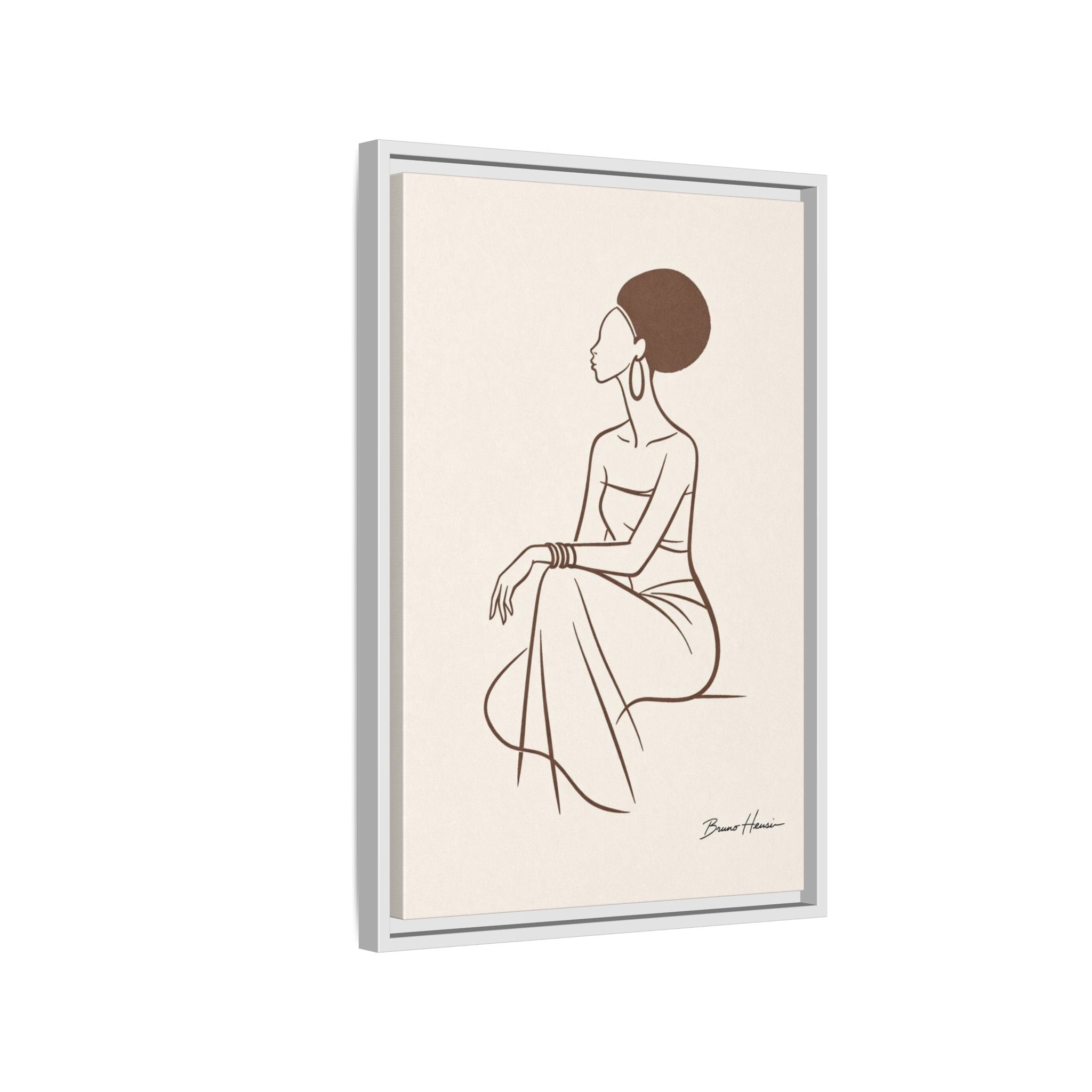 Elegant Minimalist Line Art Woman — Framed Matte Canvas Wall Art