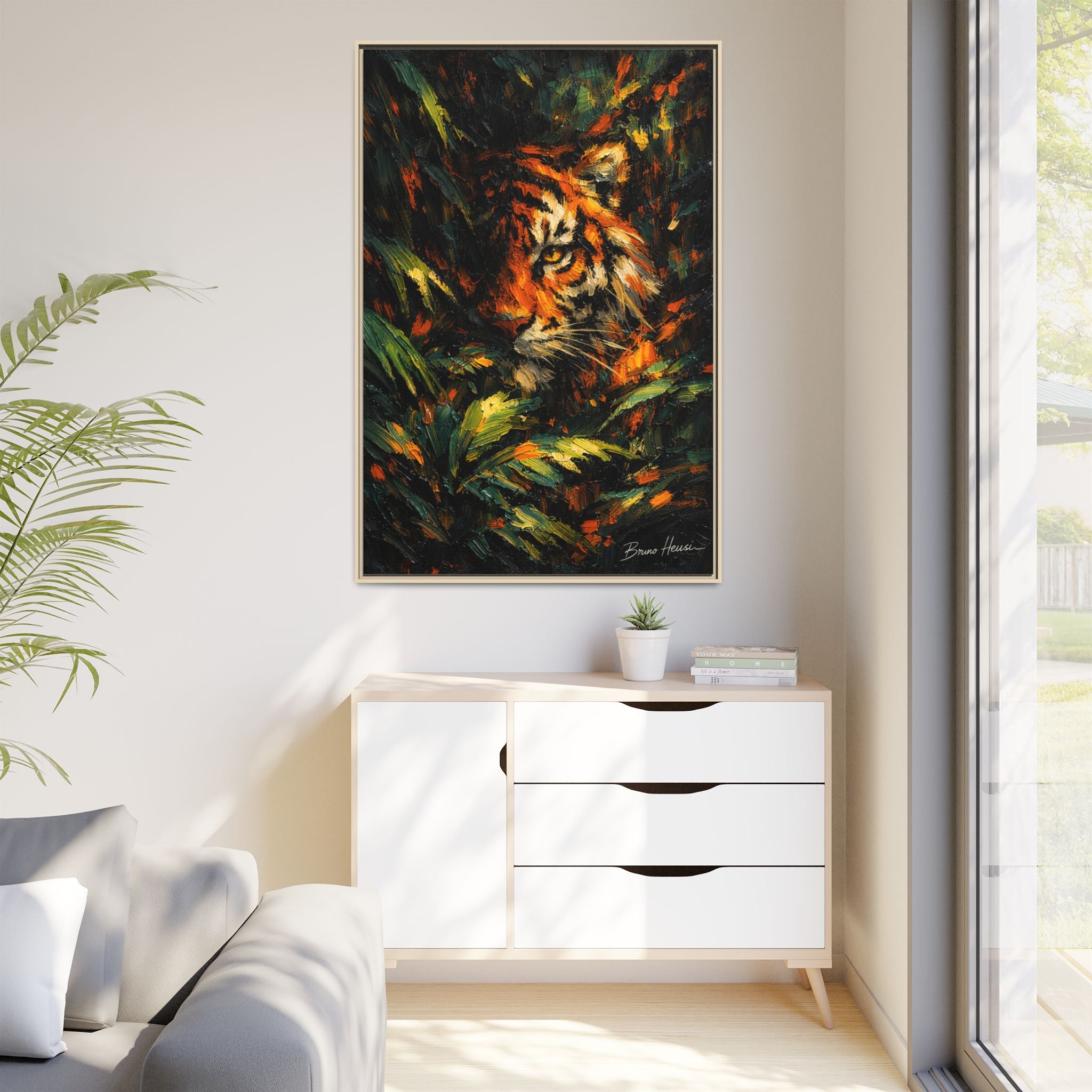 Framed Matte Canvas - Vibrant Tiger Jungle Print