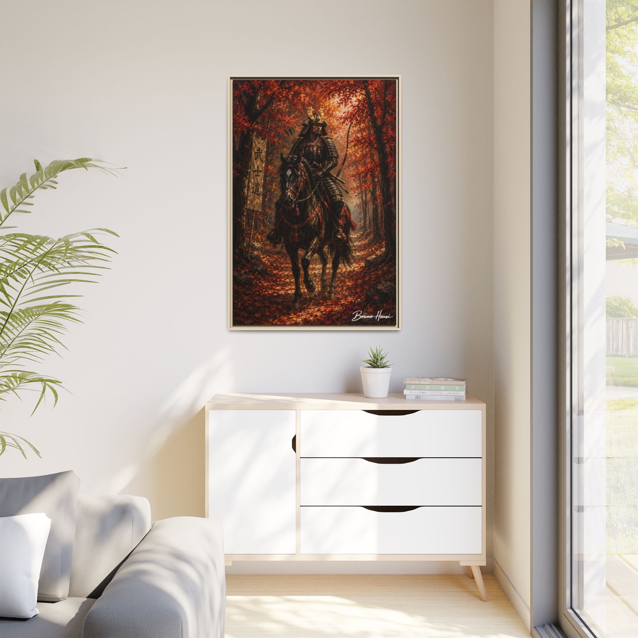 Samurai Warrior Canvas Print — Framed Matte Autumn Wall Art