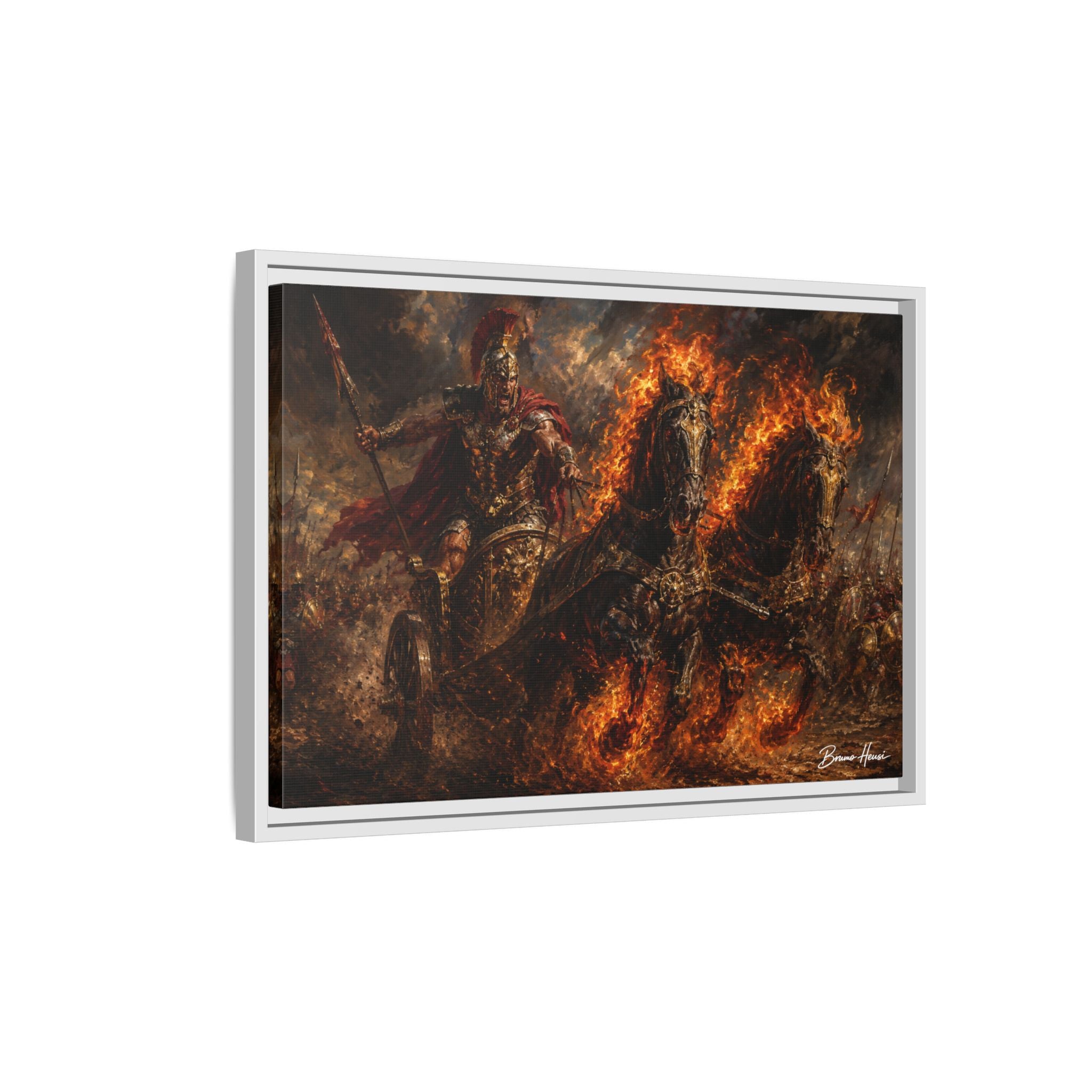 Flaming Chariot Framed Canvas Wall Art — Mythic Warrior Matte Print