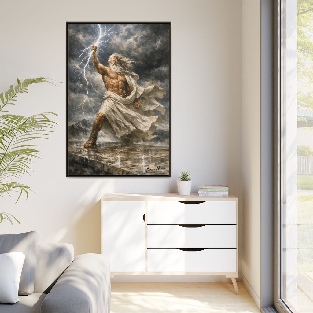 Framed Matte Canvas - Zeus Lightning God Wall Art