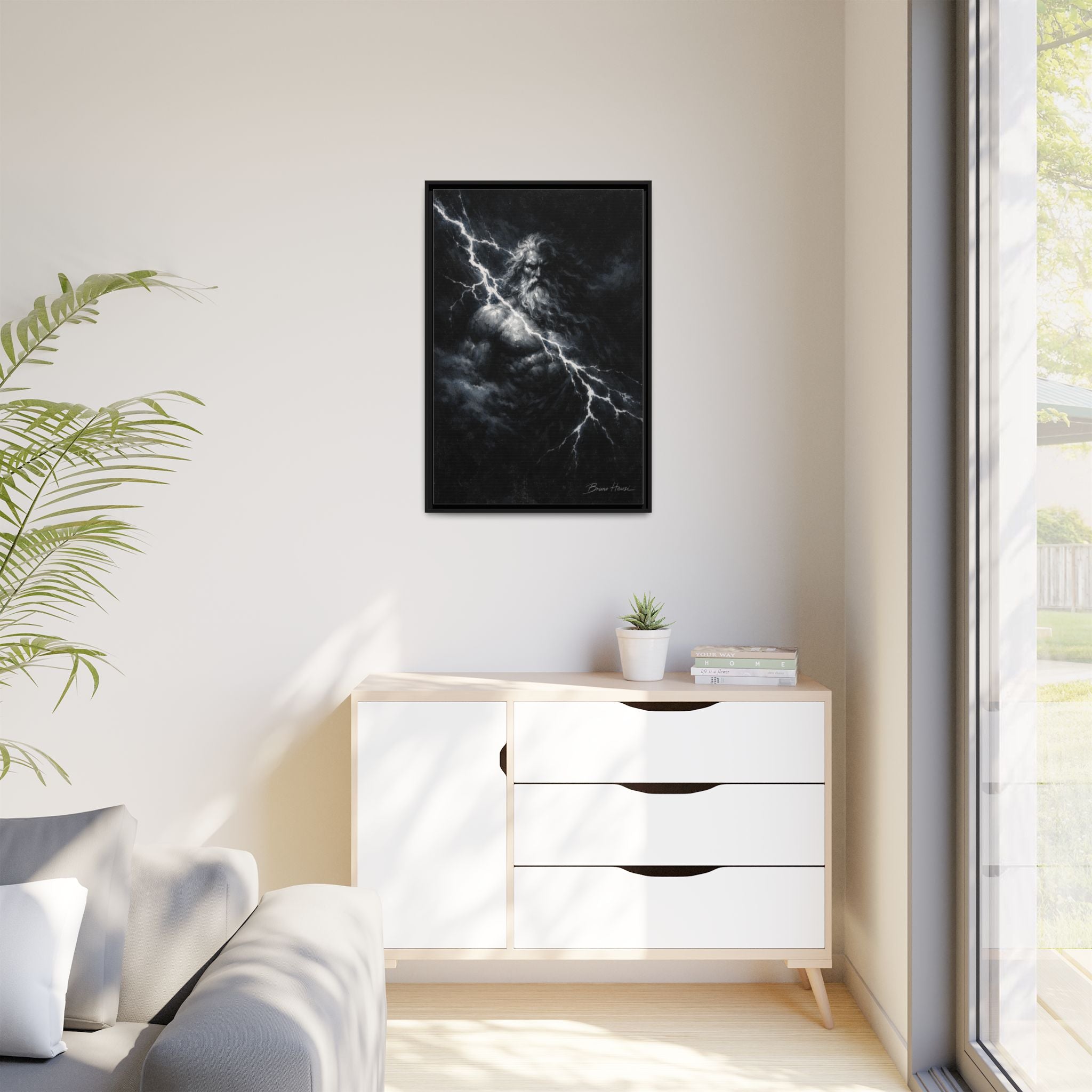 Zeus Lightning God Framed Canvas Wall Art — Stormy Mythology Print