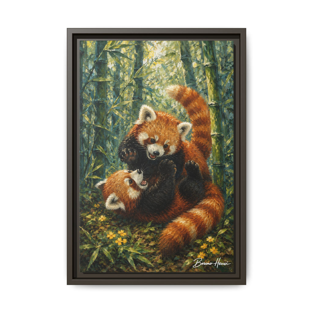 Red Panda Playtime Framed Canvas Wall Art — Playful Wildlife Print