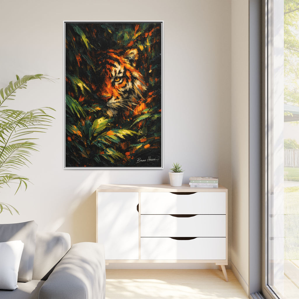 Framed Matte Canvas - Vibrant Tiger Jungle Print