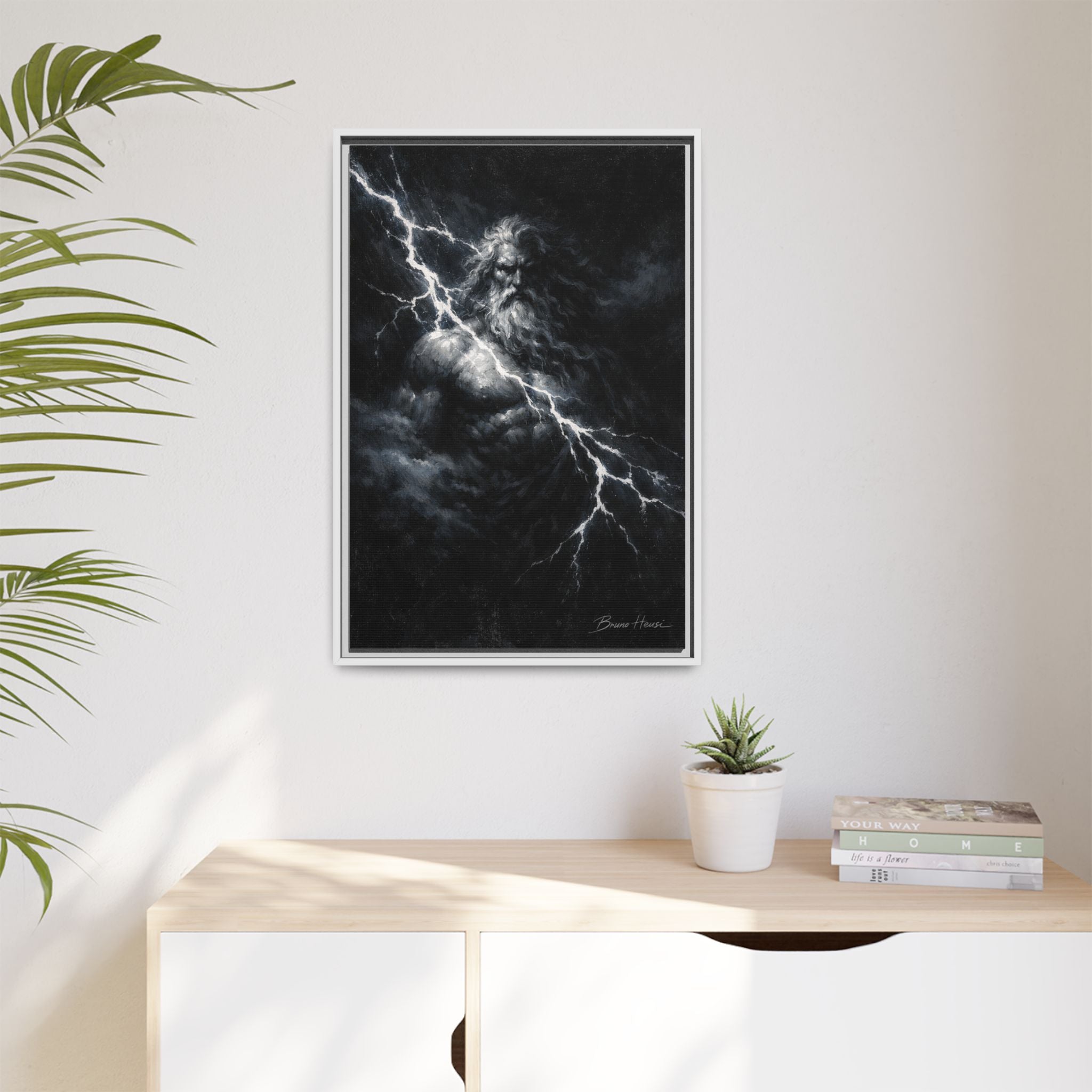 Zeus Lightning God Framed Canvas Wall Art — Stormy Mythology Print