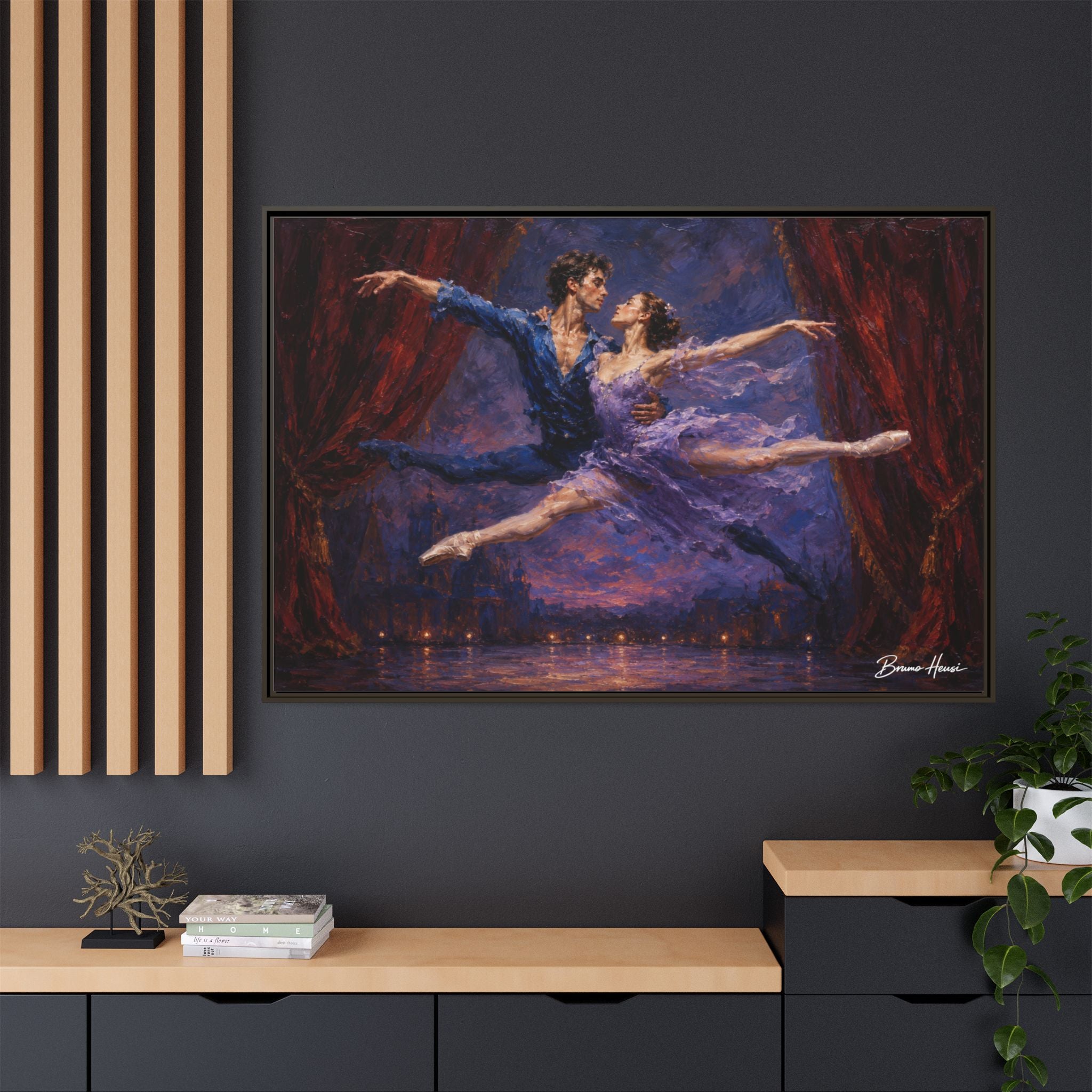 Framed Ballet Canvas Print — Romantic Dancing Couple Wall Art