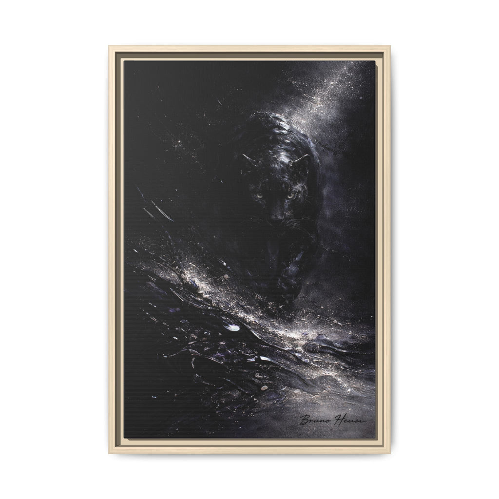 Cosmic Black Panther Matte Framed Canvas – Dark Abstract Wildlife Wall Art