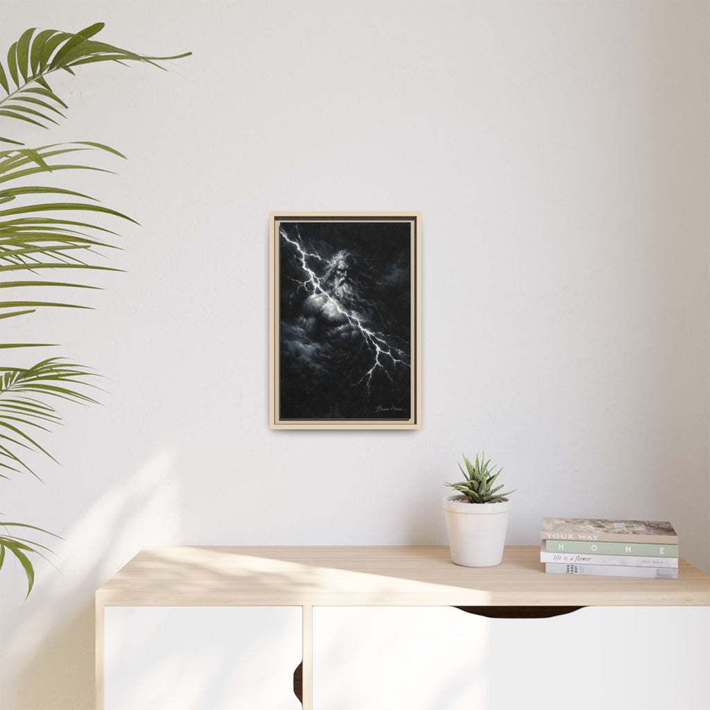 Zeus Lightning God Framed Canvas Wall Art — Stormy Mythology Print
